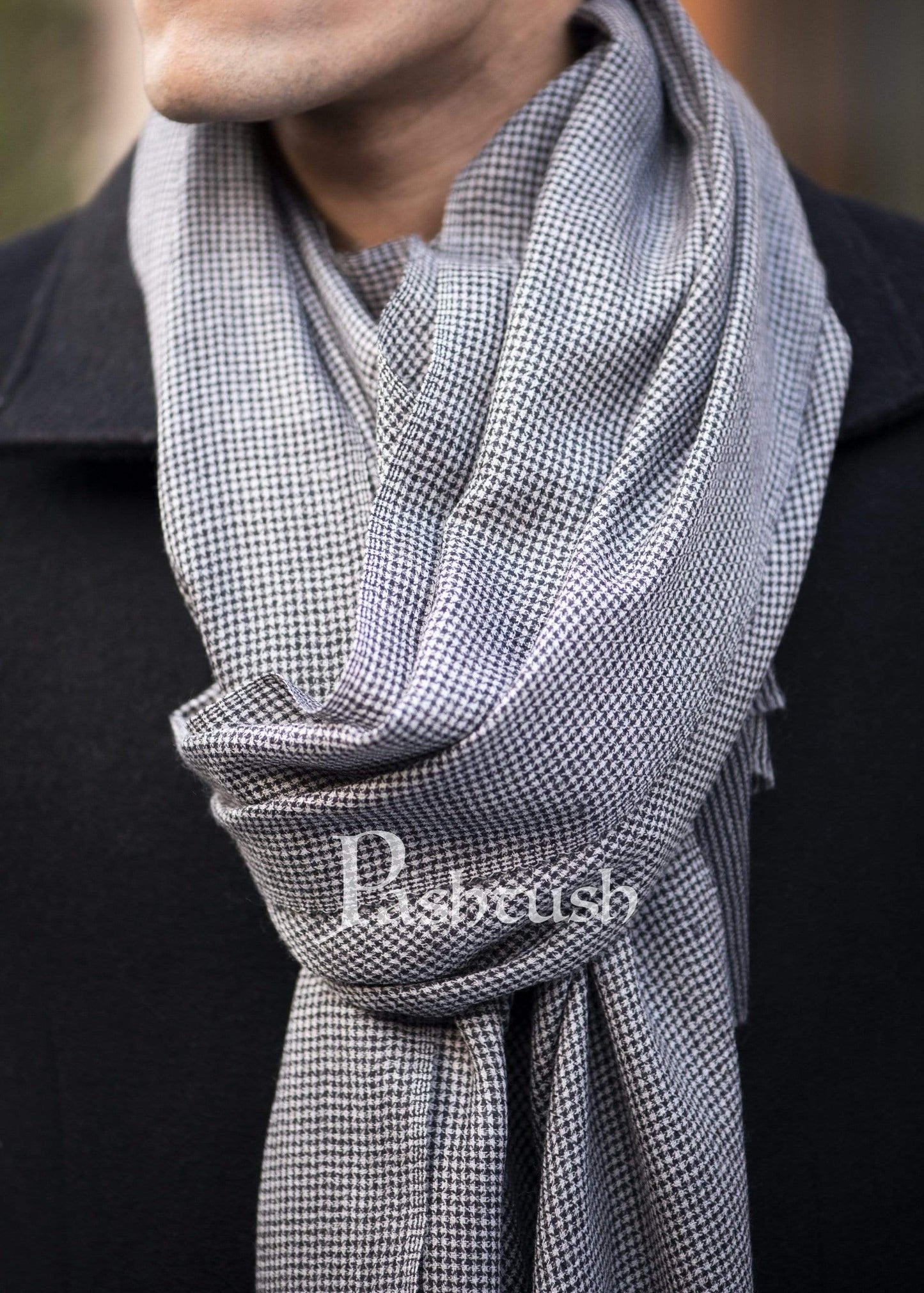 Pashtush India 70x200 Pashtush Mens Cashmere - Wool, Reversible Muffler, Dapper Grey