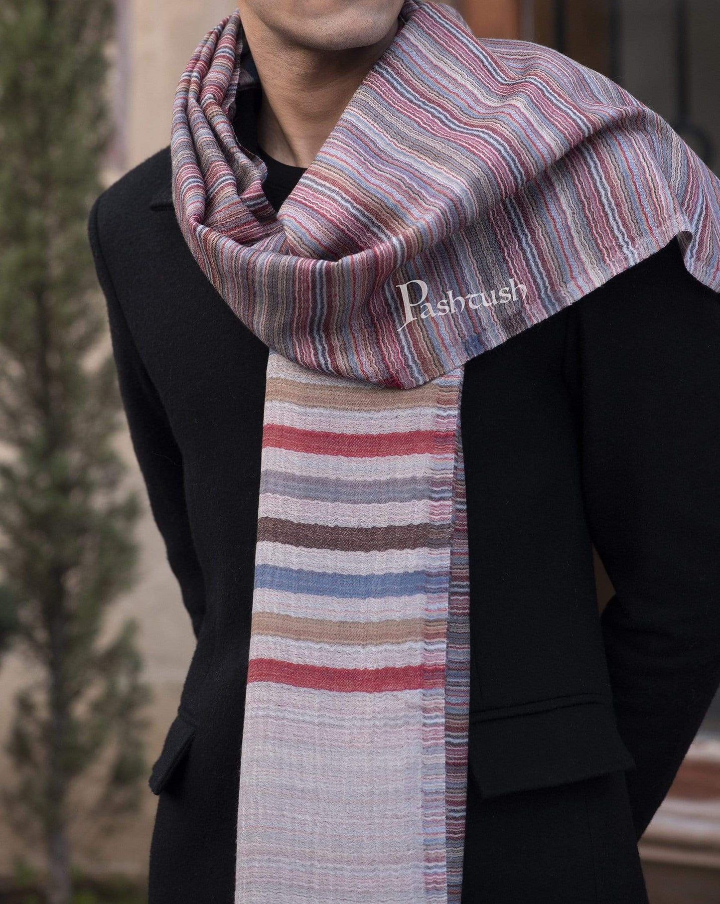 Pashtush India 70x200 Pashtush Mens Cashmere - Wool, Reversible Muffler, Greyed Hues