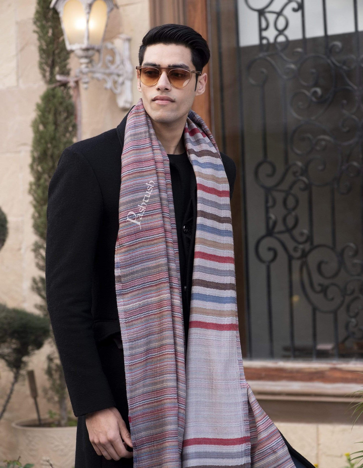 Pashtush India 70x200 Pashtush Mens Cashmere - Wool, Reversible Muffler, Greyed Hues