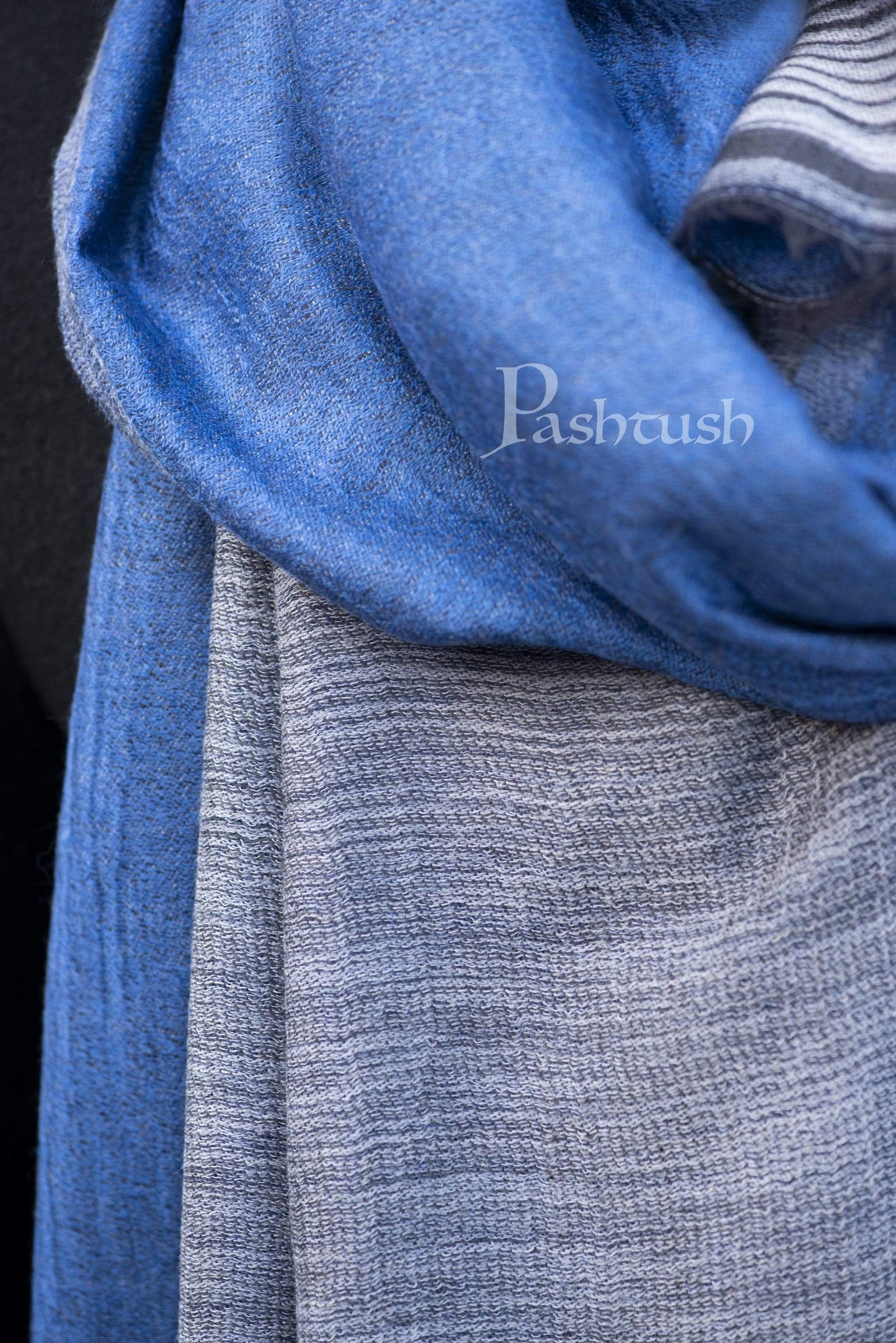 Pashtush India 70x200 Pashtush Mens Cashmere Wool Scarf, Reversible, Twin Weave, Azure Blue