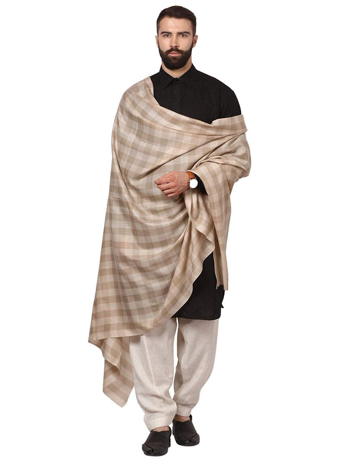 Pashtush Mens Check Shawl, Extra Fine Wool, Soft And Light Weight