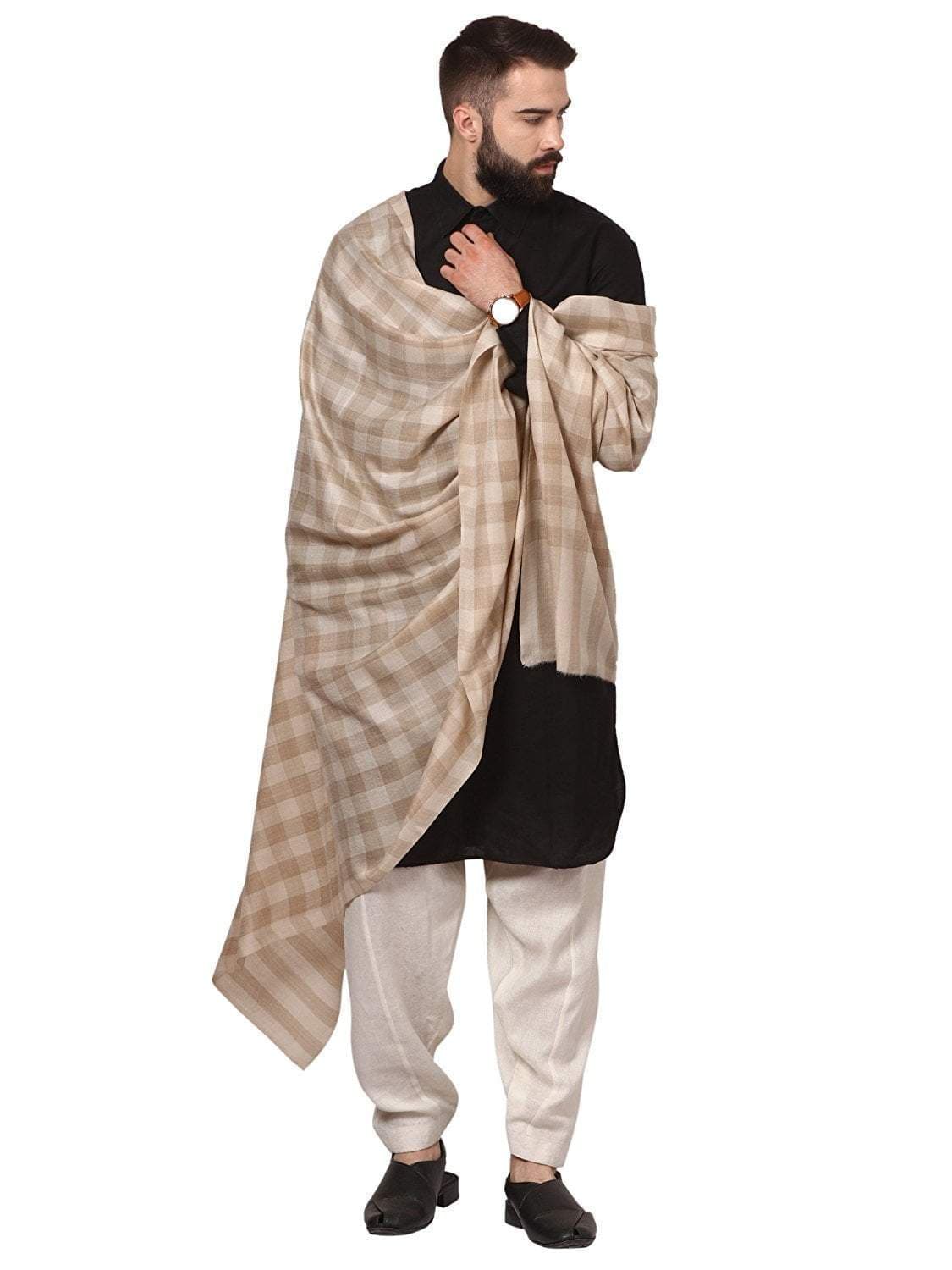 Pashtush Mens Check Shawl, Extra Fine Wool, Soft And Light Weight
