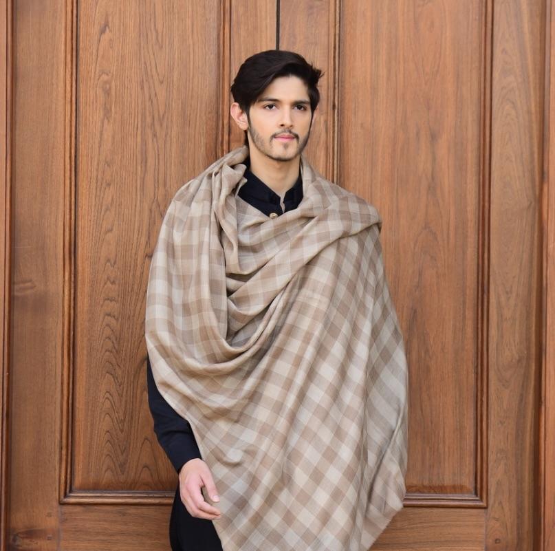 Pashtush Mens Check Shawl, Extra Fine Wool, Soft And Light Weight