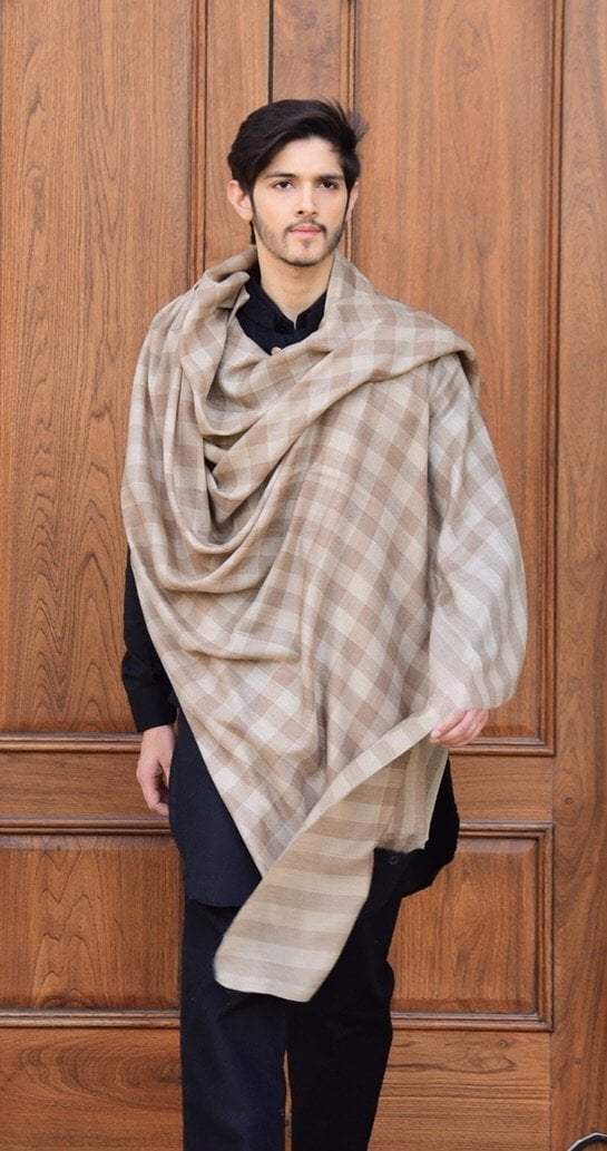 Pashtush Mens Check Shawl, Extra Fine Wool, Soft And Light Weight