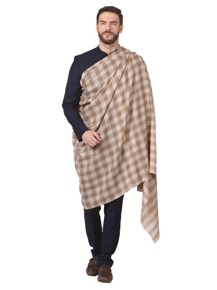 Pashtush Mens Check Shawl, Extra Fine Wool, Soft And Light Weight