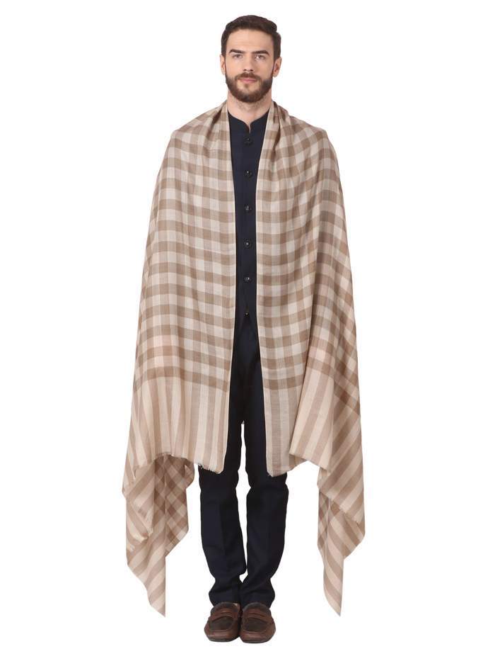 Pashtush Mens Check Shawl, Extra Fine Wool, Soft And Light Weight