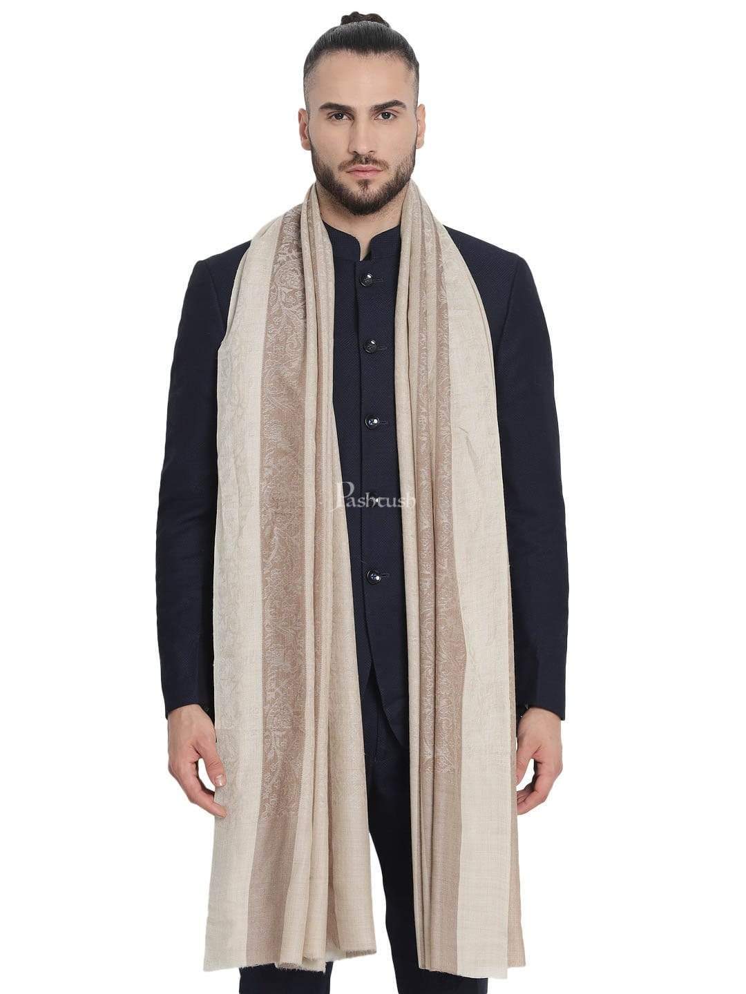 Pashtush India 114x228 Pashtush Mens Checkered Shawl, Natural Beige, Fine Wool, Medium