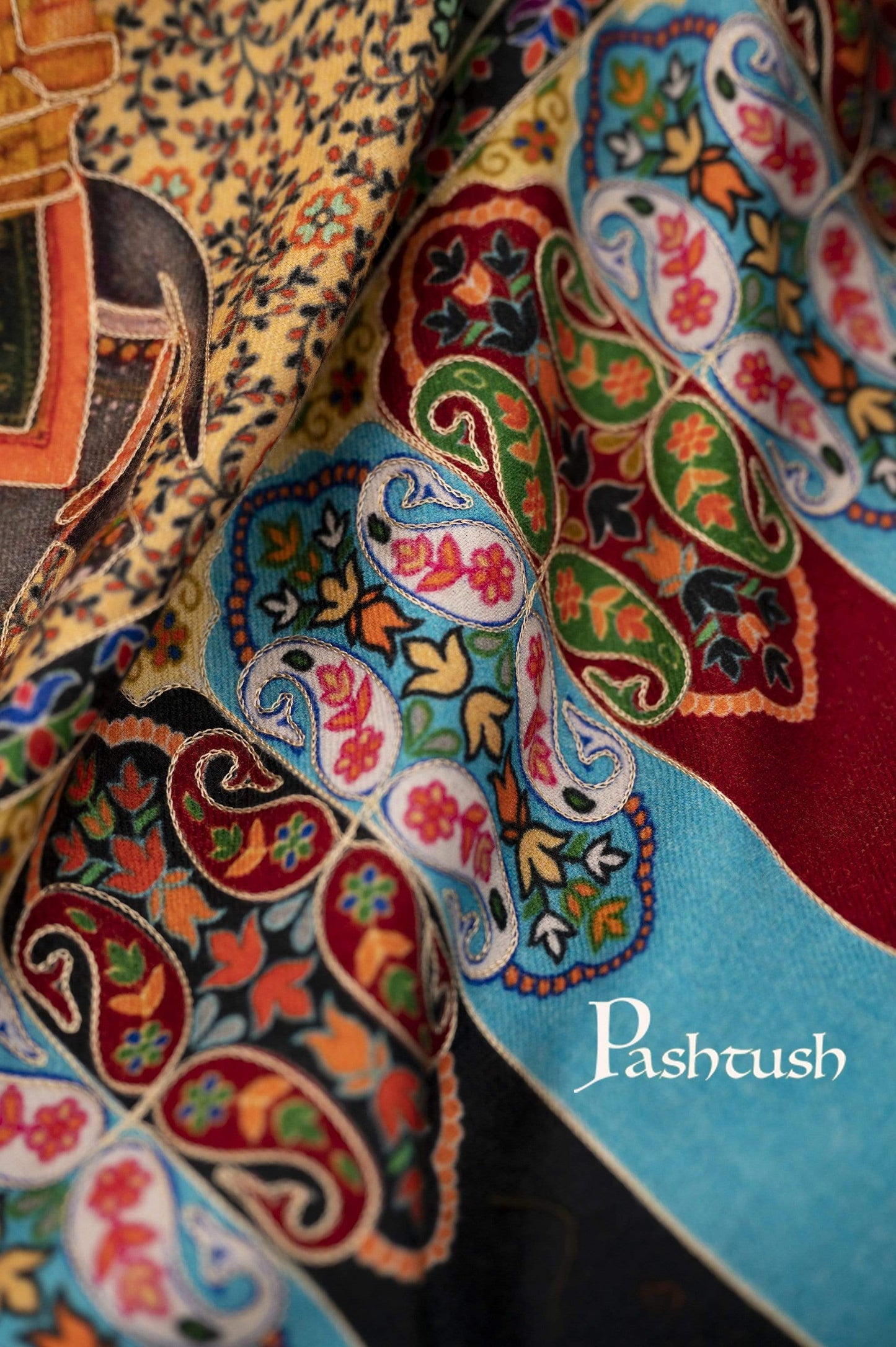 Pashtush India 127x254 Pashtush Mens Darbar Printed Shawl, 100% Pure, Woolmark Certified, Full Size