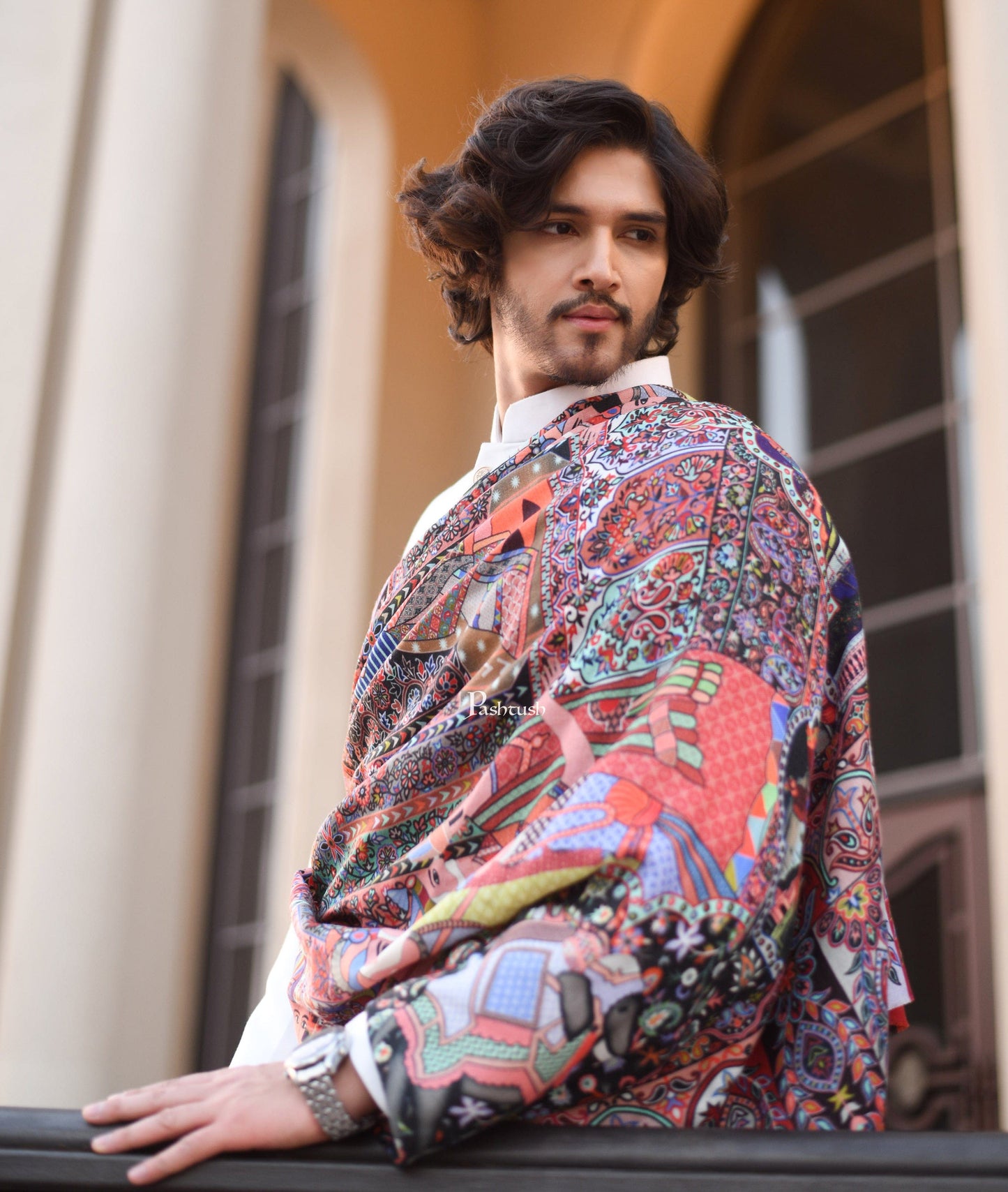 Pashtush India Mens Shawls Gents Shawl Pashtush Mens Darbar Printed Shawl, 100% Pure, Woolmark Certified, Full Size