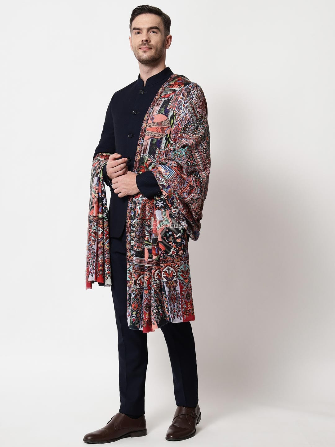 Pashtush India Mens Shawls Gents Shawl Pashtush Mens Darbar Printed Shawl, 100% Pure, Woolmark Certified,Full Size
