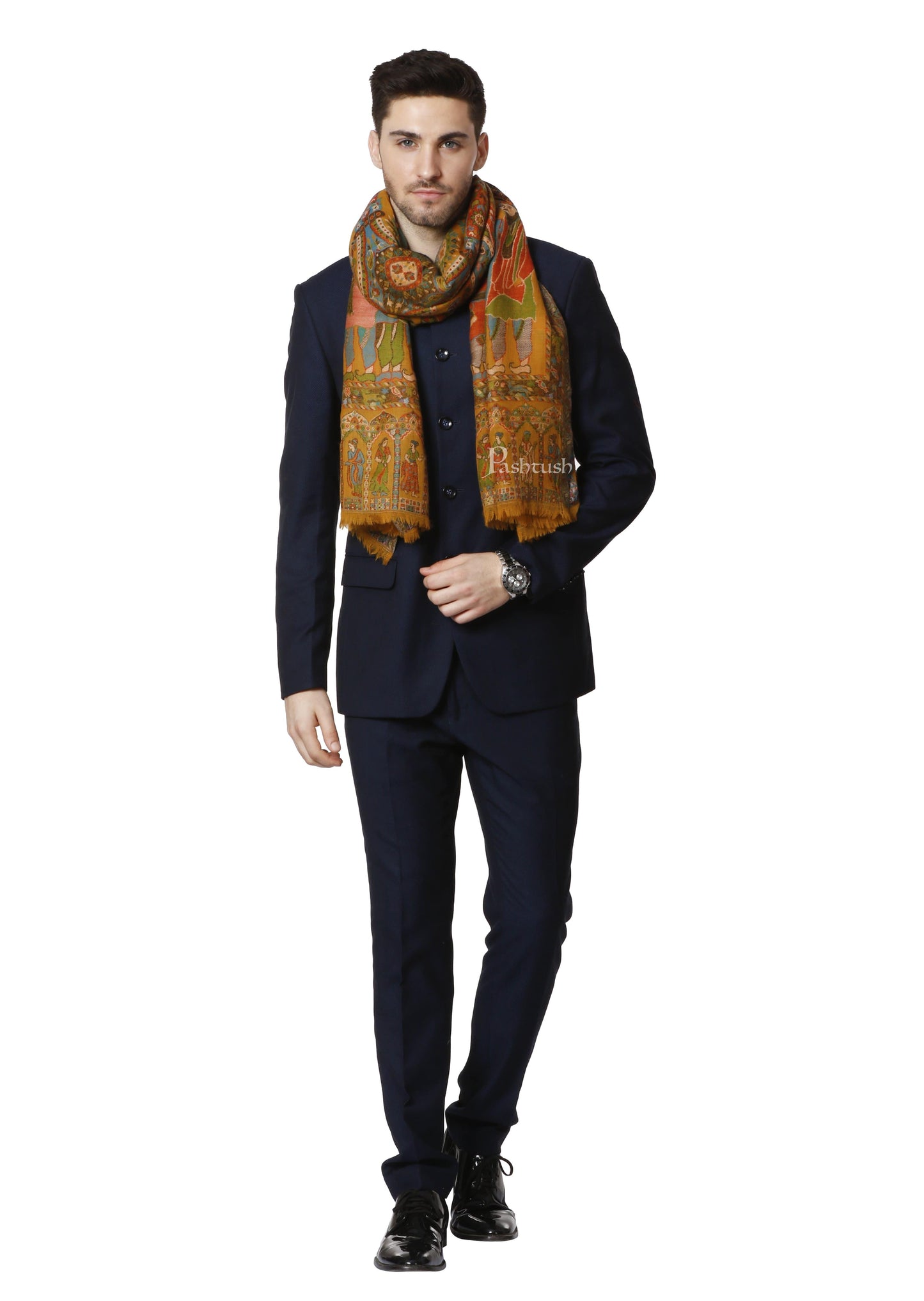 Pashtush India 100x200 Pashtush Mens Darbar Stole, With Woven Kaani, Pure Wool, Woolmark Certified
