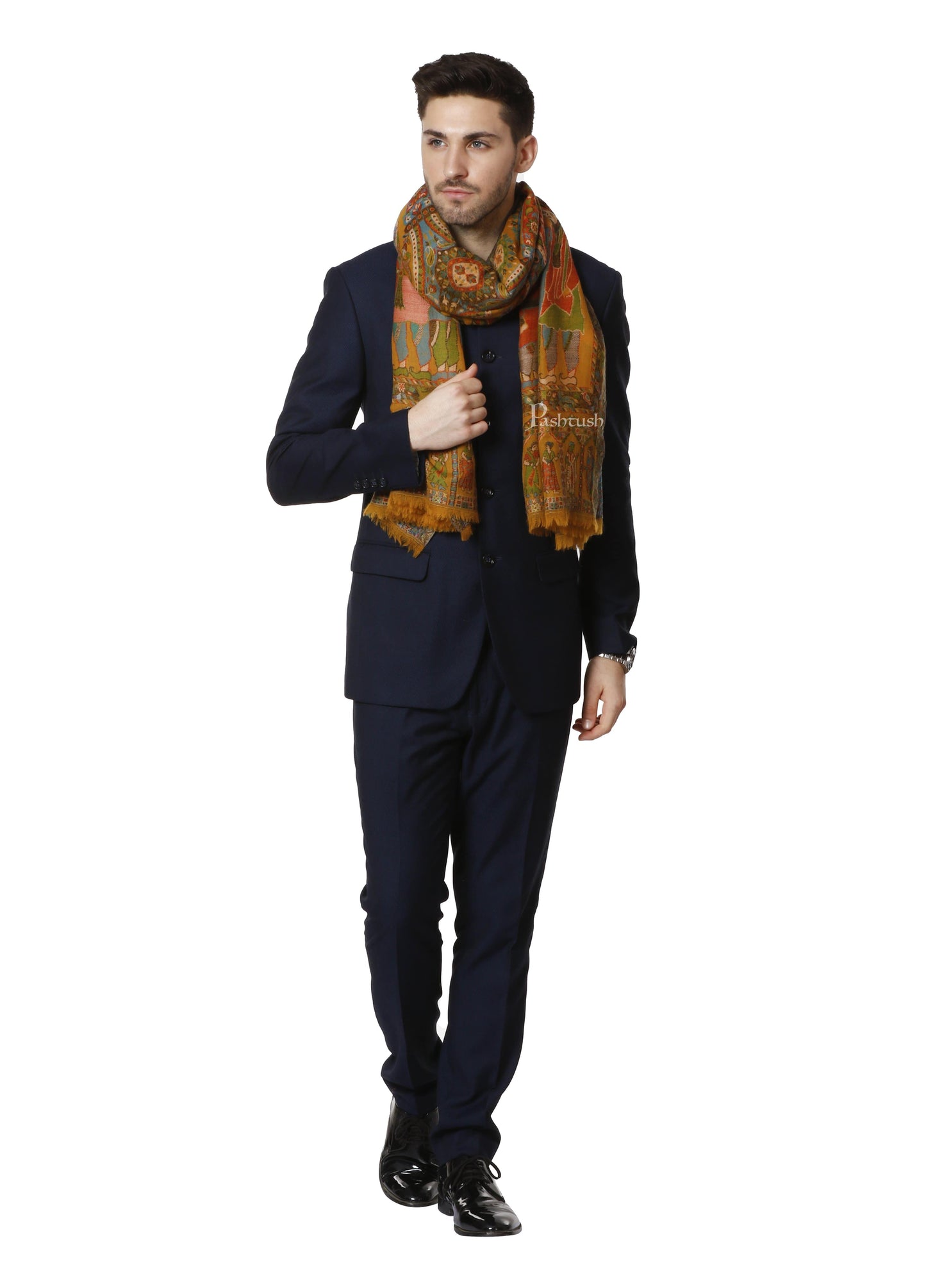 Pashtush India 100x200 Pashtush Mens Darbar Stole, With Woven Kaani, Pure Wool, Woolmark Certified