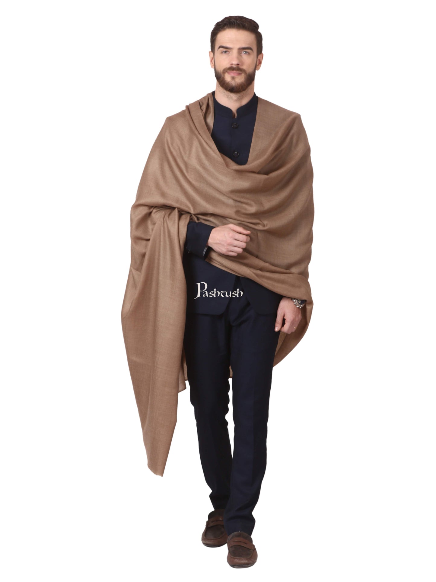 Pashtush India Mens Shawls Gents Shawl Pashtush Mens Diamond Weave Shawl, Fine Wool, Medium Size, Taupe