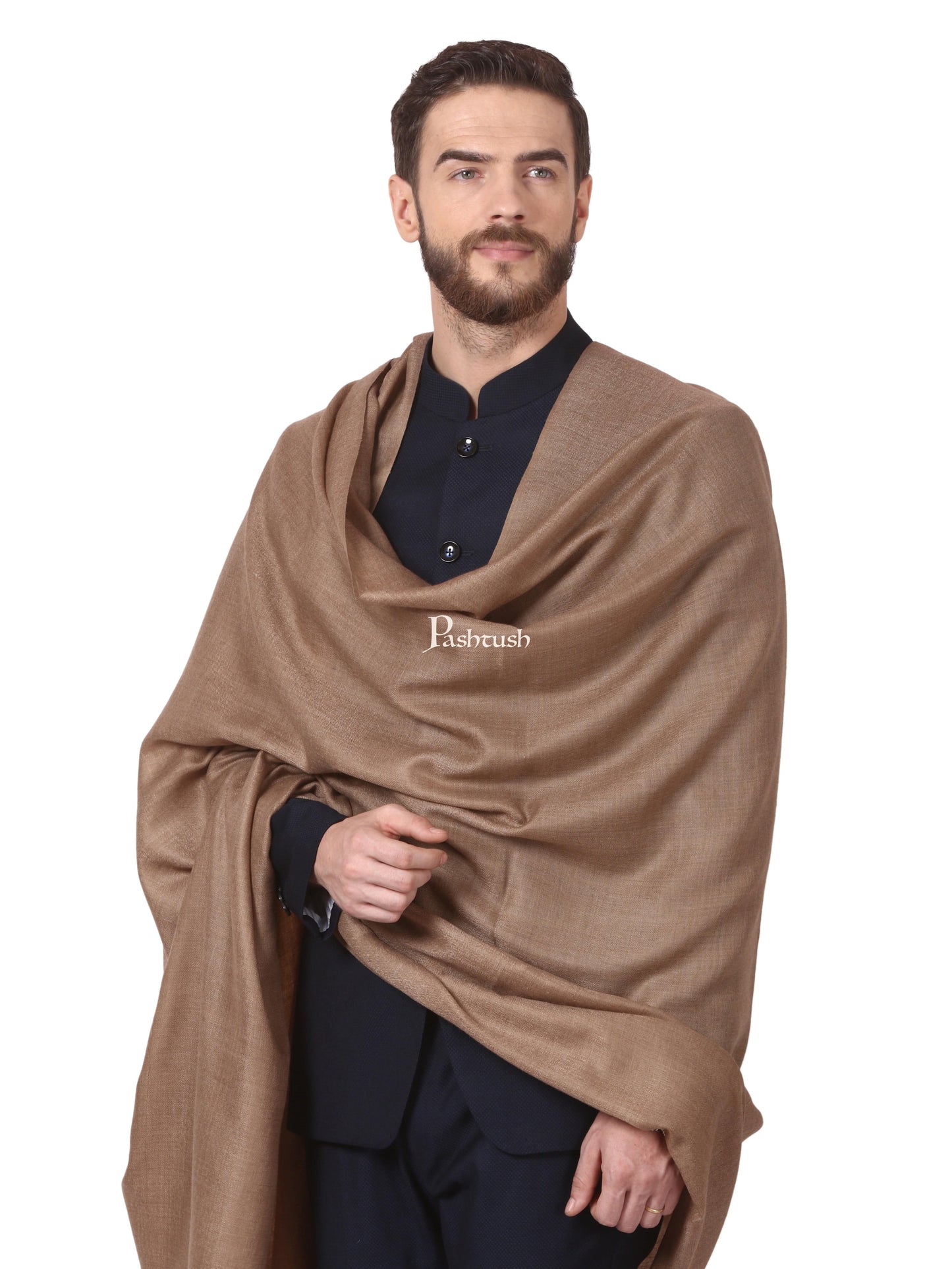 Pashtush India Mens Shawls Gents Shawl Pashtush Mens Diamond Weave Shawl, Fine Wool, Medium Size, Taupe