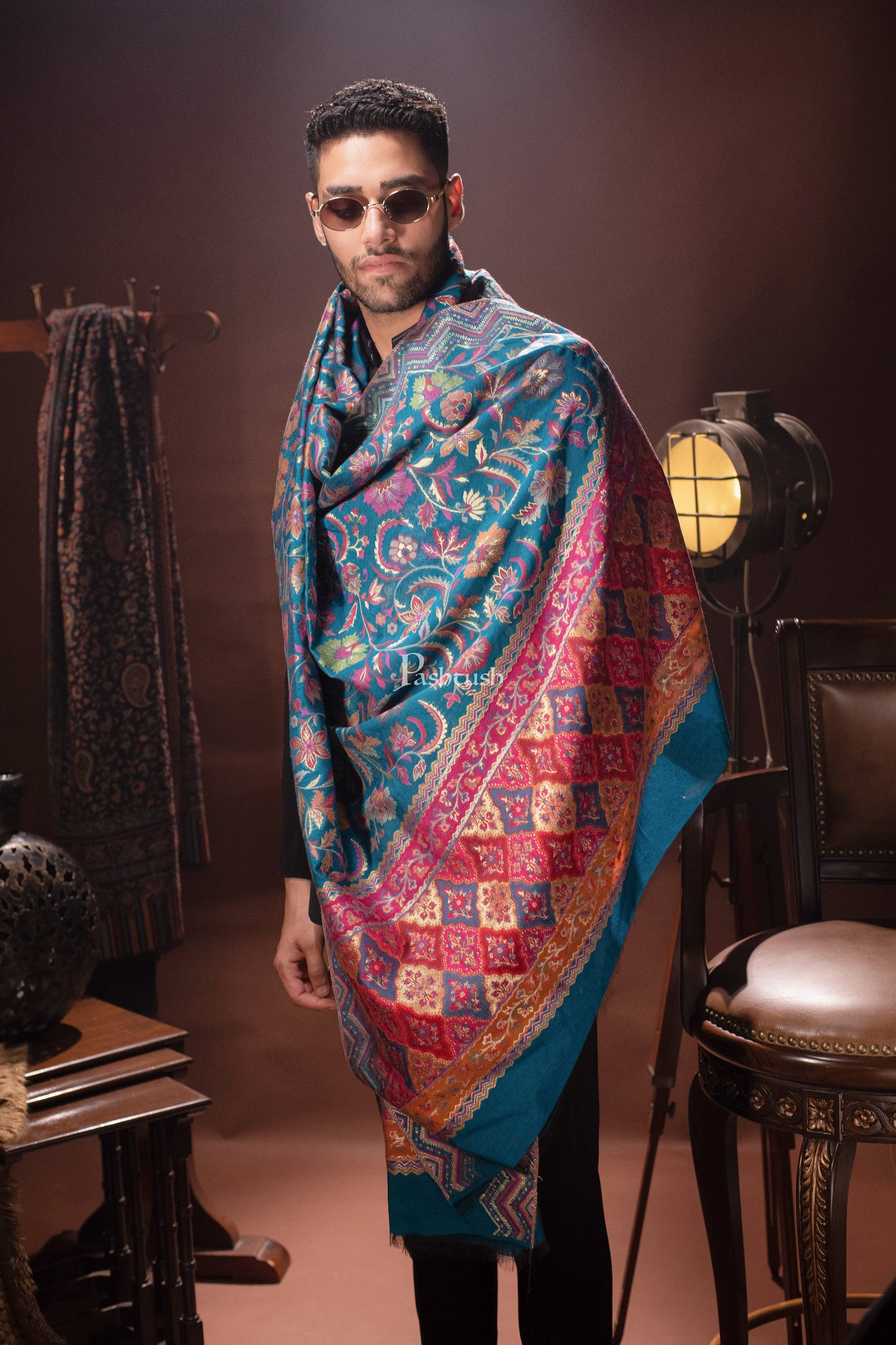 Pashtush India Mens Scarves Stoles and Mufflers Pashtush Mens Dupatta, Extra Fine Silky, Saphire blue