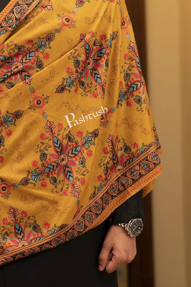 Pashtush Shawl Store Stole Pashtush Mens Embroidered Ethnic Stole, Pure Wool