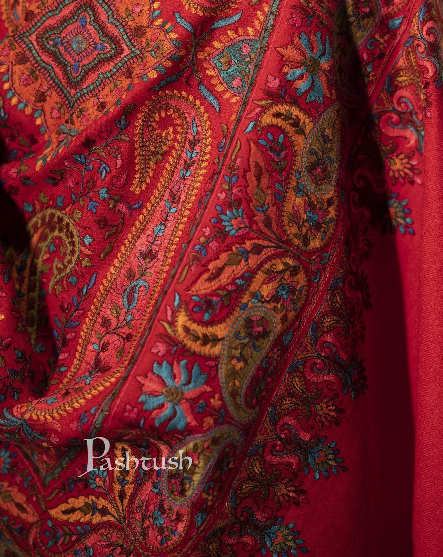 Pashtush India 100x200 Pashtush Mens Embroidered Jamawar Stole, Fine Wool, Soft and Warm