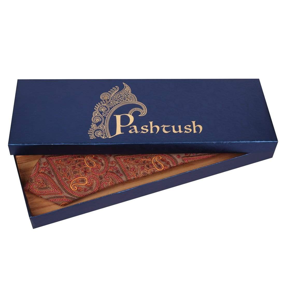 Pashtush Mens Embroidered Necktie, Wool, Paisley Design, Beige