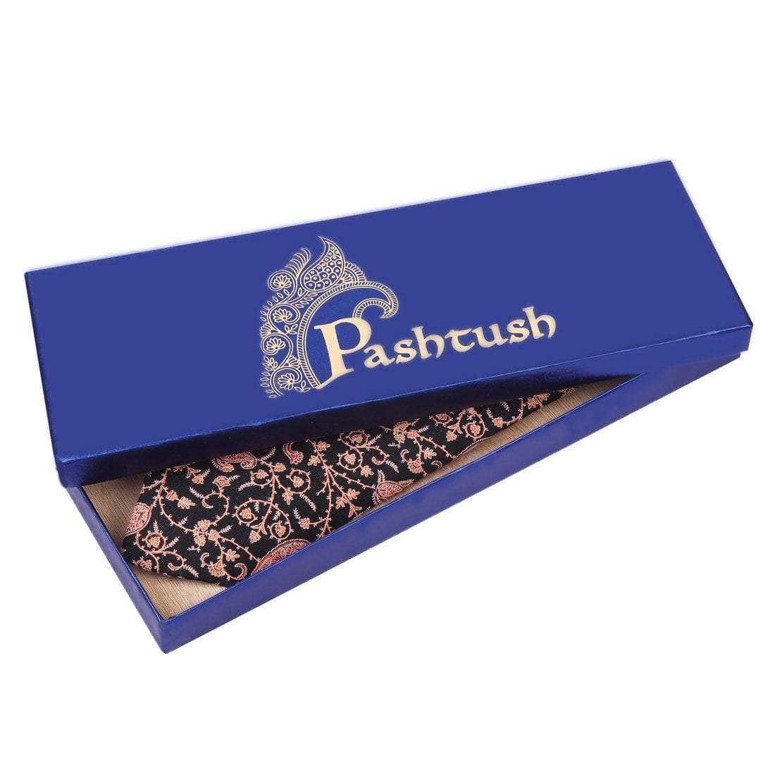Pashtush India Tie Pashtush Mens Embroidered Necktie, Wool, Paisley Design, Black