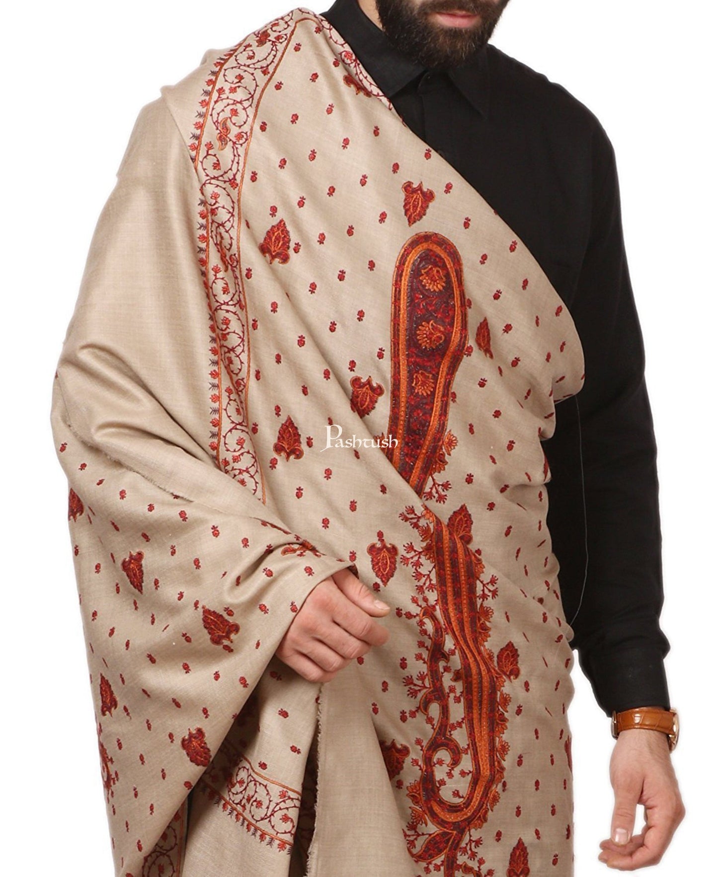 Pashtush India Mens Shawls Gents Shawl Pashtush Mens Embroidery Shawl, Gents Shawls, Handmade Embroidery
