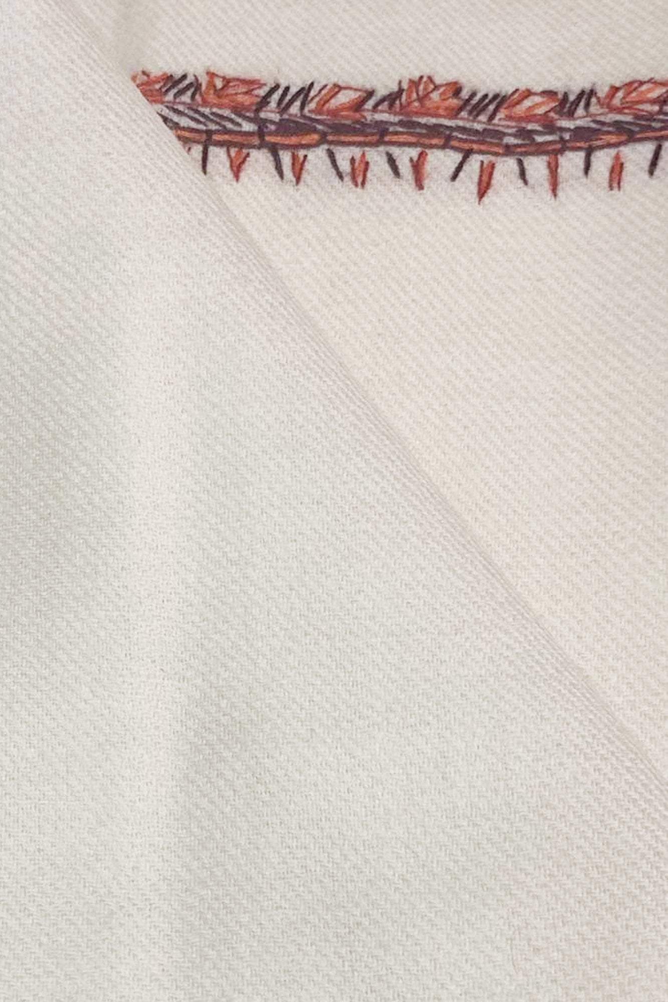 Pashtush Mens Embroidery Shawl, Gents Thick Wool Shawls, 100% Handmade Embroidery, Ivory