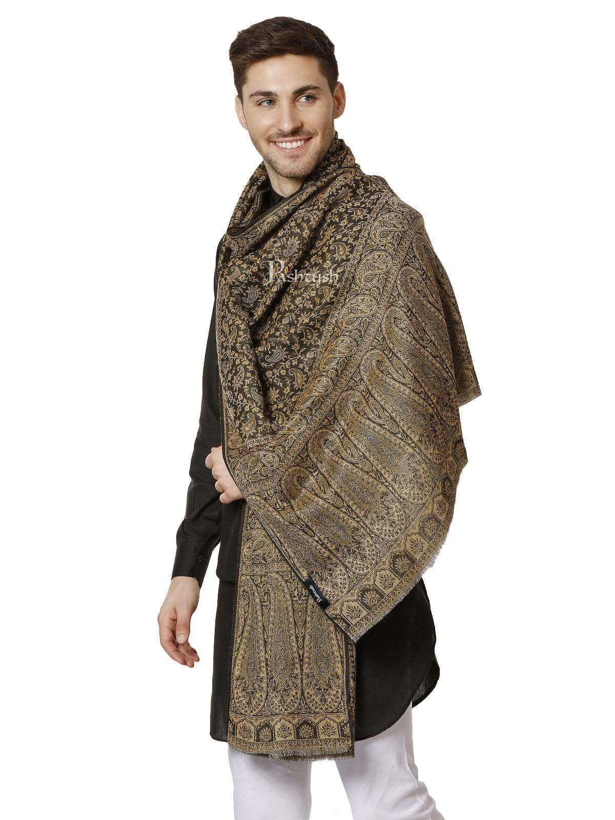 Pashtush India 70x200 Pashtush Mens Ethic Stole, Fine Wool, Soft and Warm, Earthy Hues