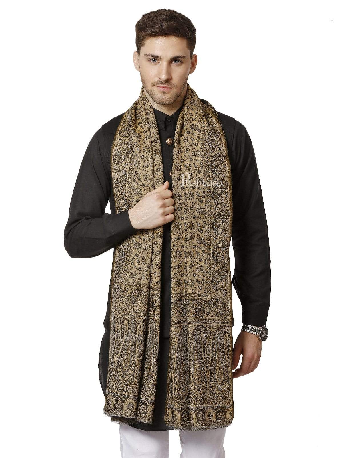 Pashtush India 70x200 Pashtush Mens Ethic Stole, Fine Wool, Soft and Warm, Earthy Hues