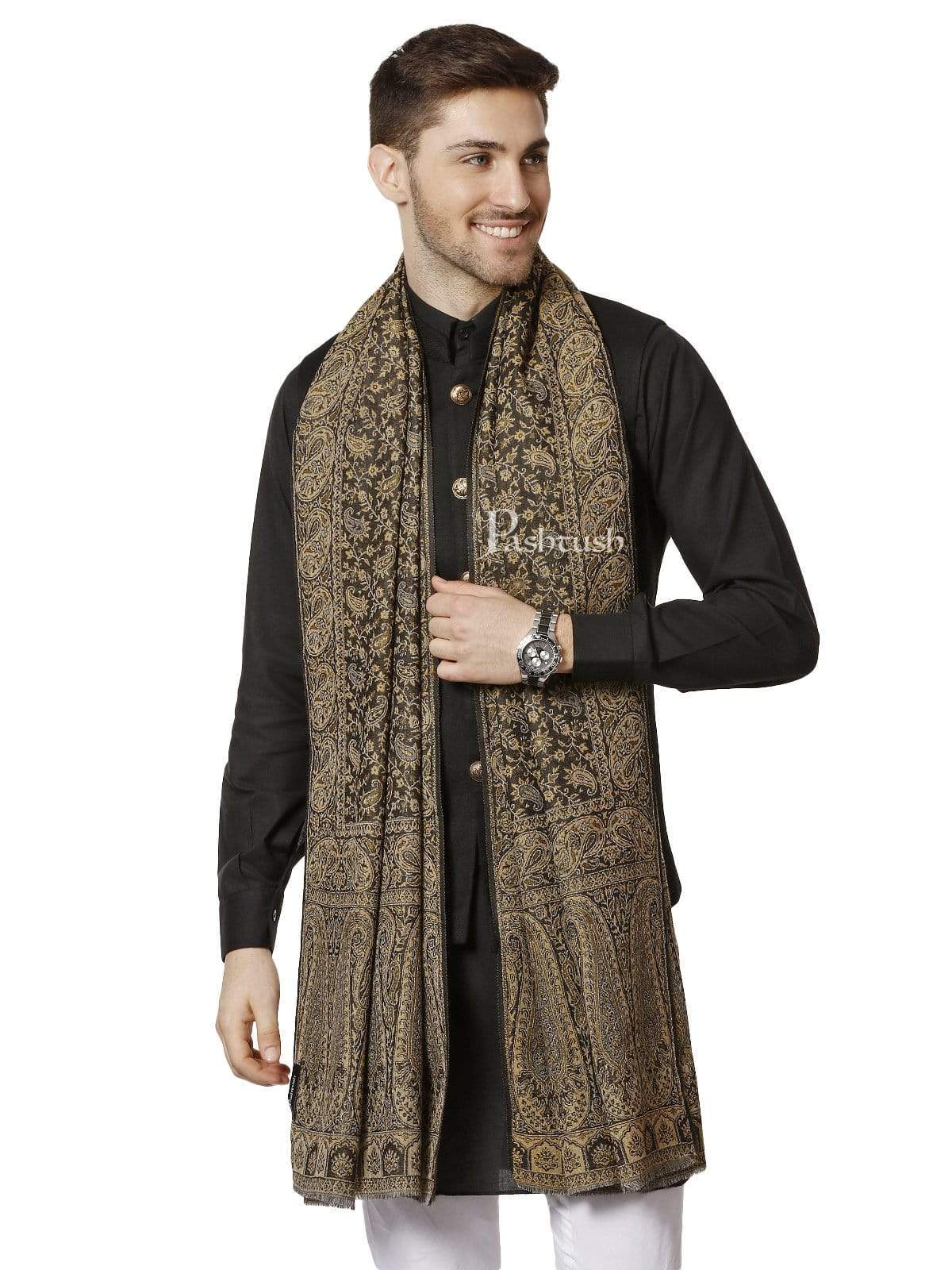 Pashtush India 70x200 Pashtush Mens Ethic Stole, Fine Wool, Soft and Warm, Earthy Hues