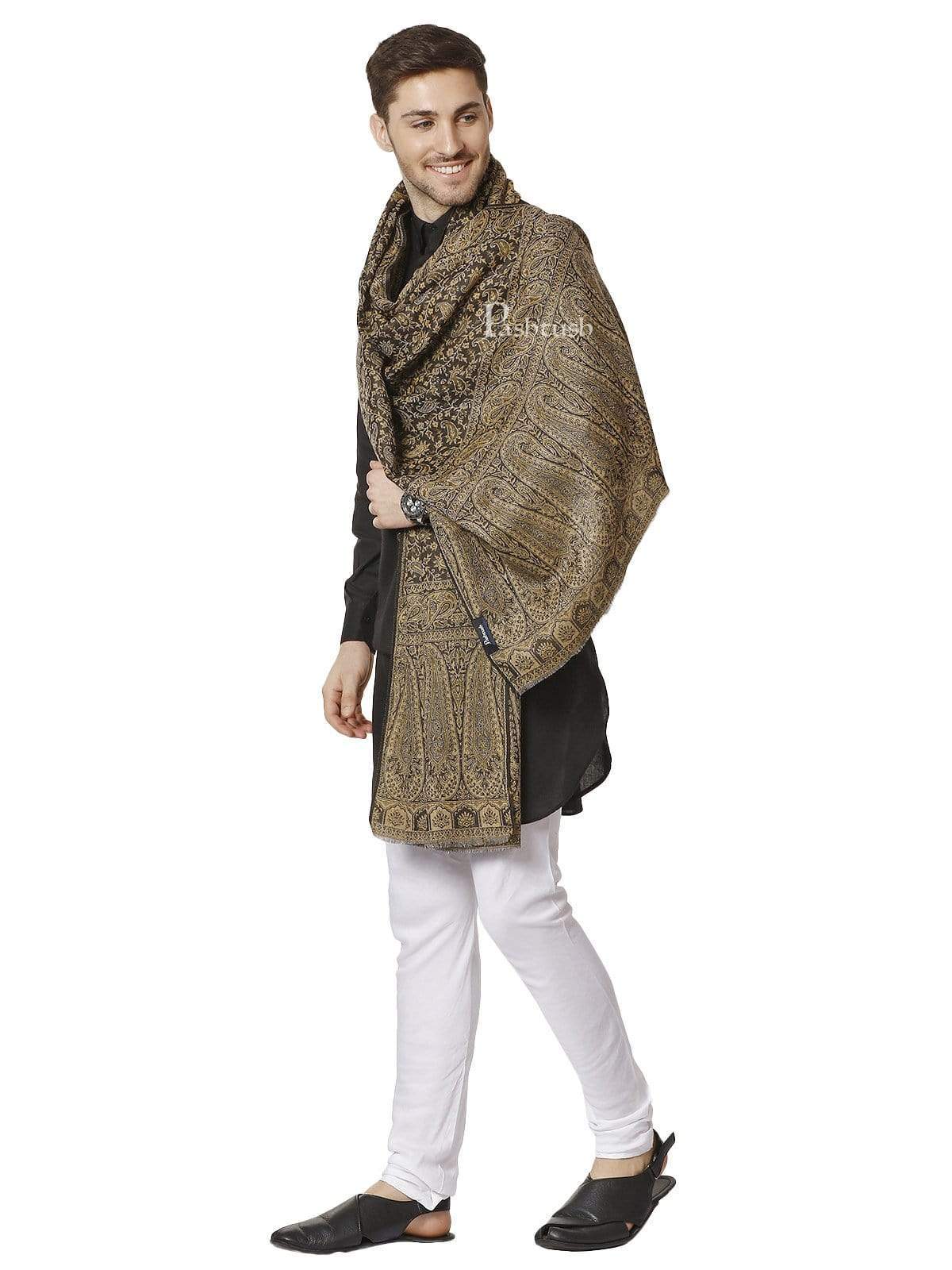 Pashtush India 70x200 Pashtush Mens Ethic Stole, Fine Wool, Soft and Warm, Earthy Hues