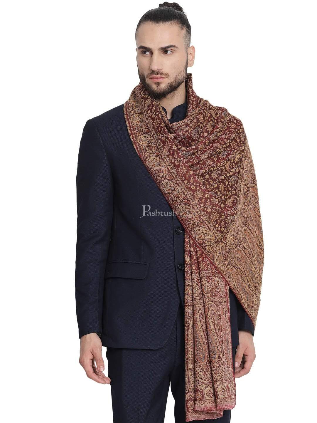 Pashtush India 70x200 Pashtush Mens Ethic Stole, Fine Wool, Soft and Warm, Earthy Hues