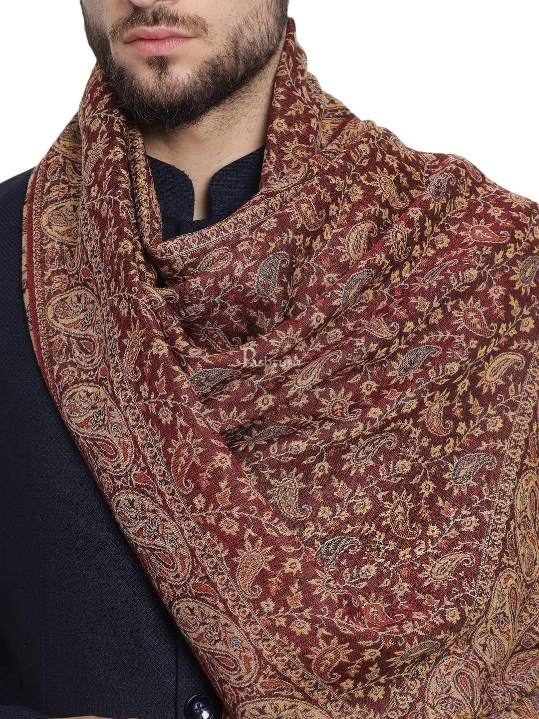 Pashtush India 70x200 Pashtush Mens Ethic Stole, Fine Wool, Soft and Warm, Earthy Hues