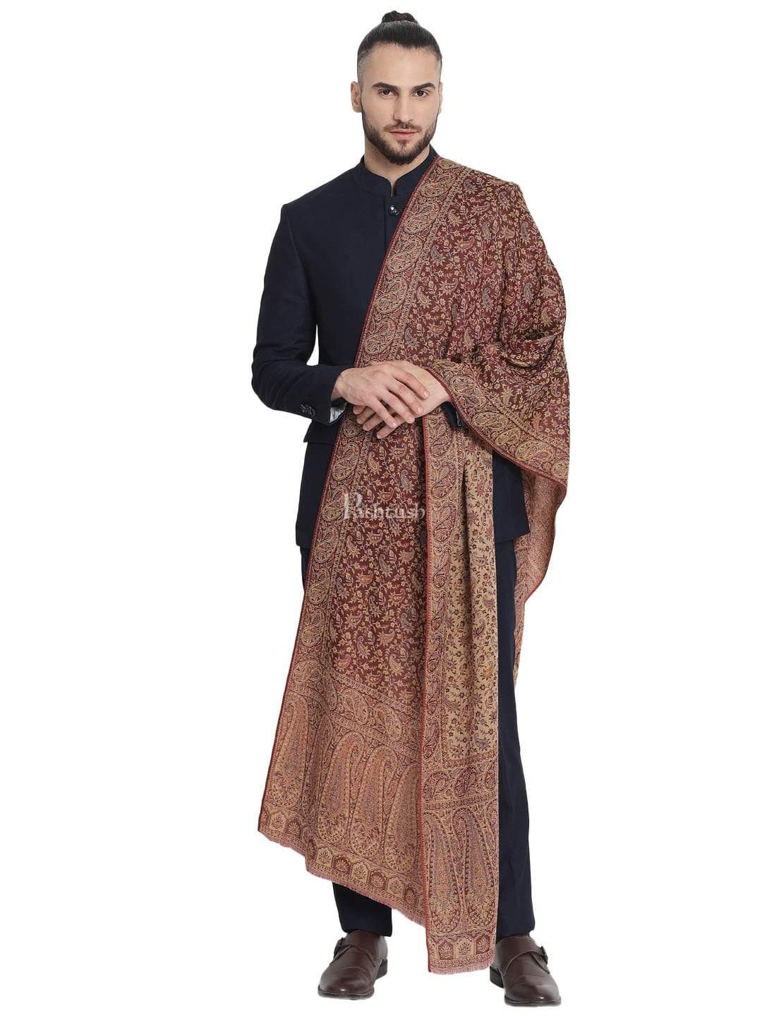Pashtush India 70x200 Pashtush Mens Ethic Stole, Fine Wool, Soft and Warm, Earthy Hues