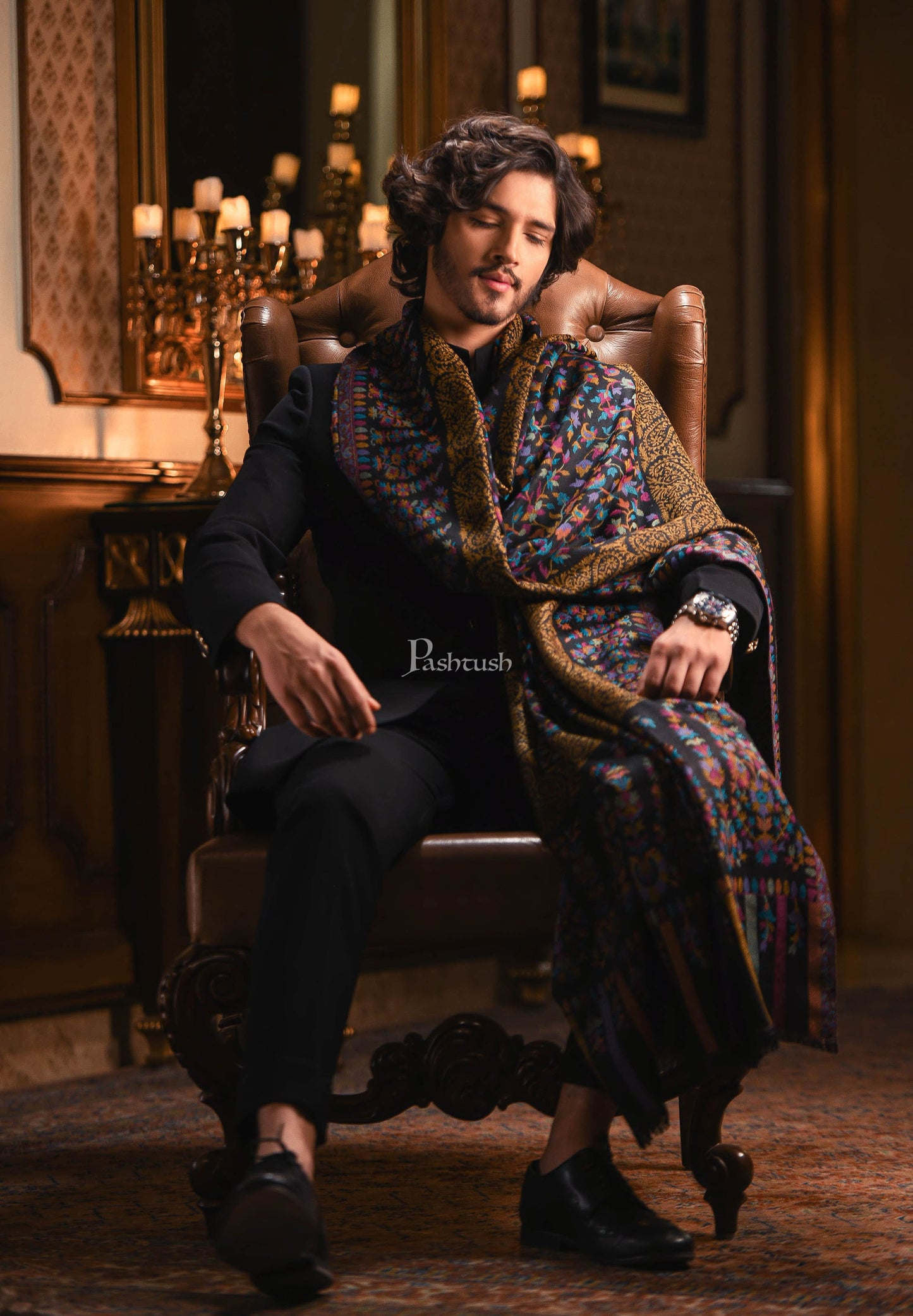 Pashtush India Mens Shawls Gents Shawl Pashtush Mens Ethnic Shawl, Mens Lohi , Full Size, Fine Wool
