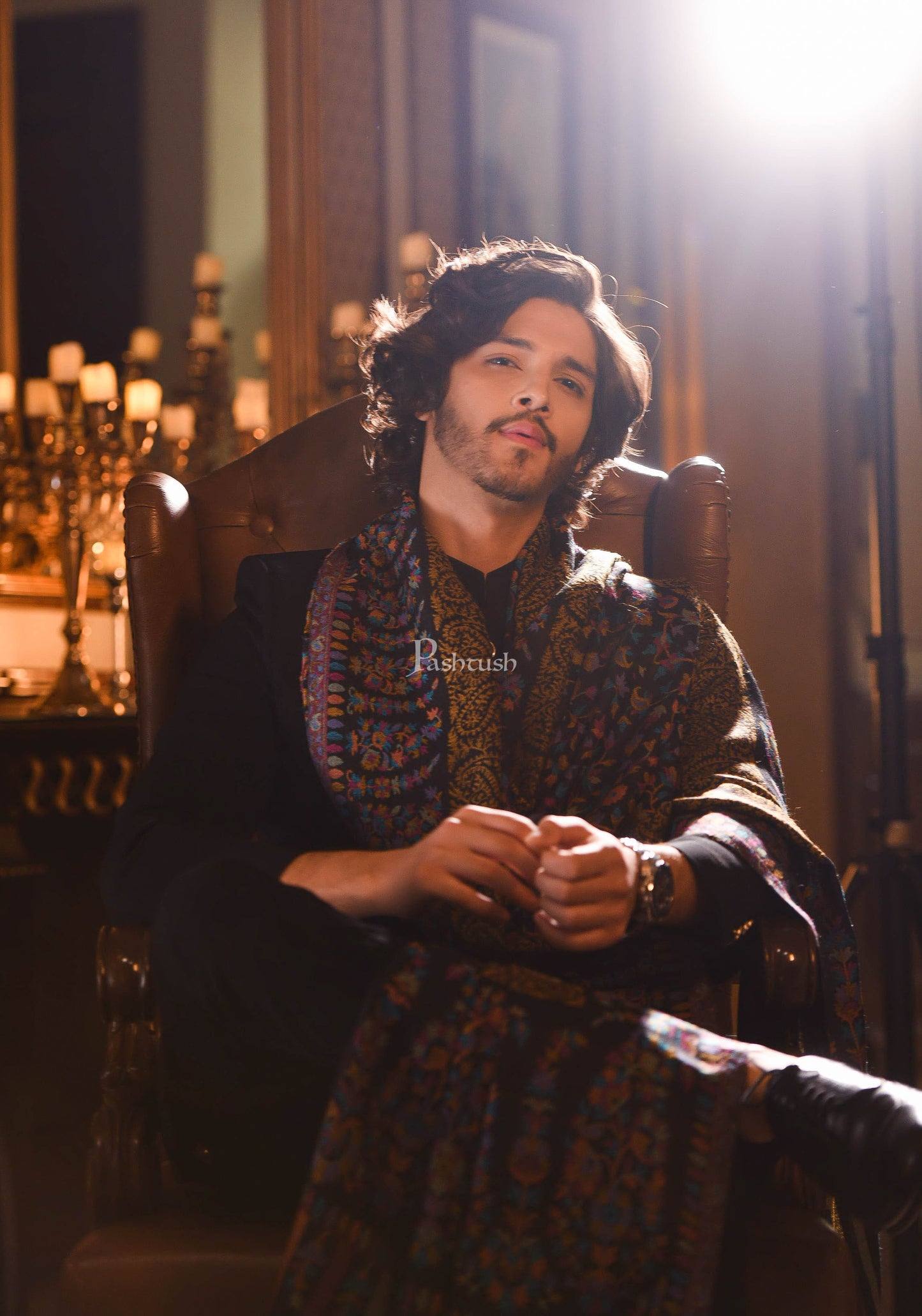 Pashtush India Mens Shawls Gents Shawl Pashtush Mens Ethnic Shawl, Mens Lohi , Full Size, Fine Wool