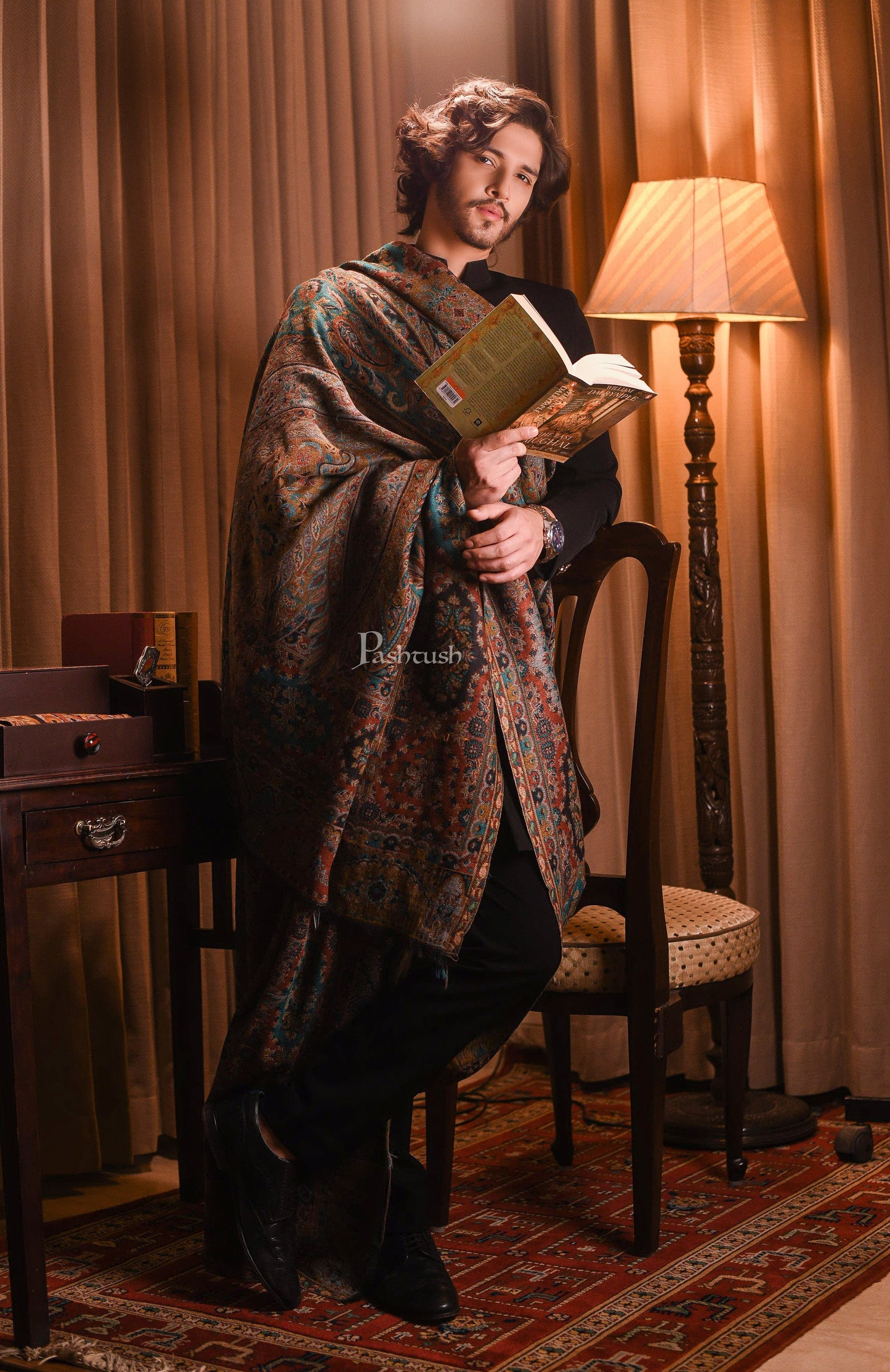 Pashtush India Mens Shawls Gents Shawl Pashtush Mens Ethnic Shawl, Mens Lohi , Full Size, Fine Wool