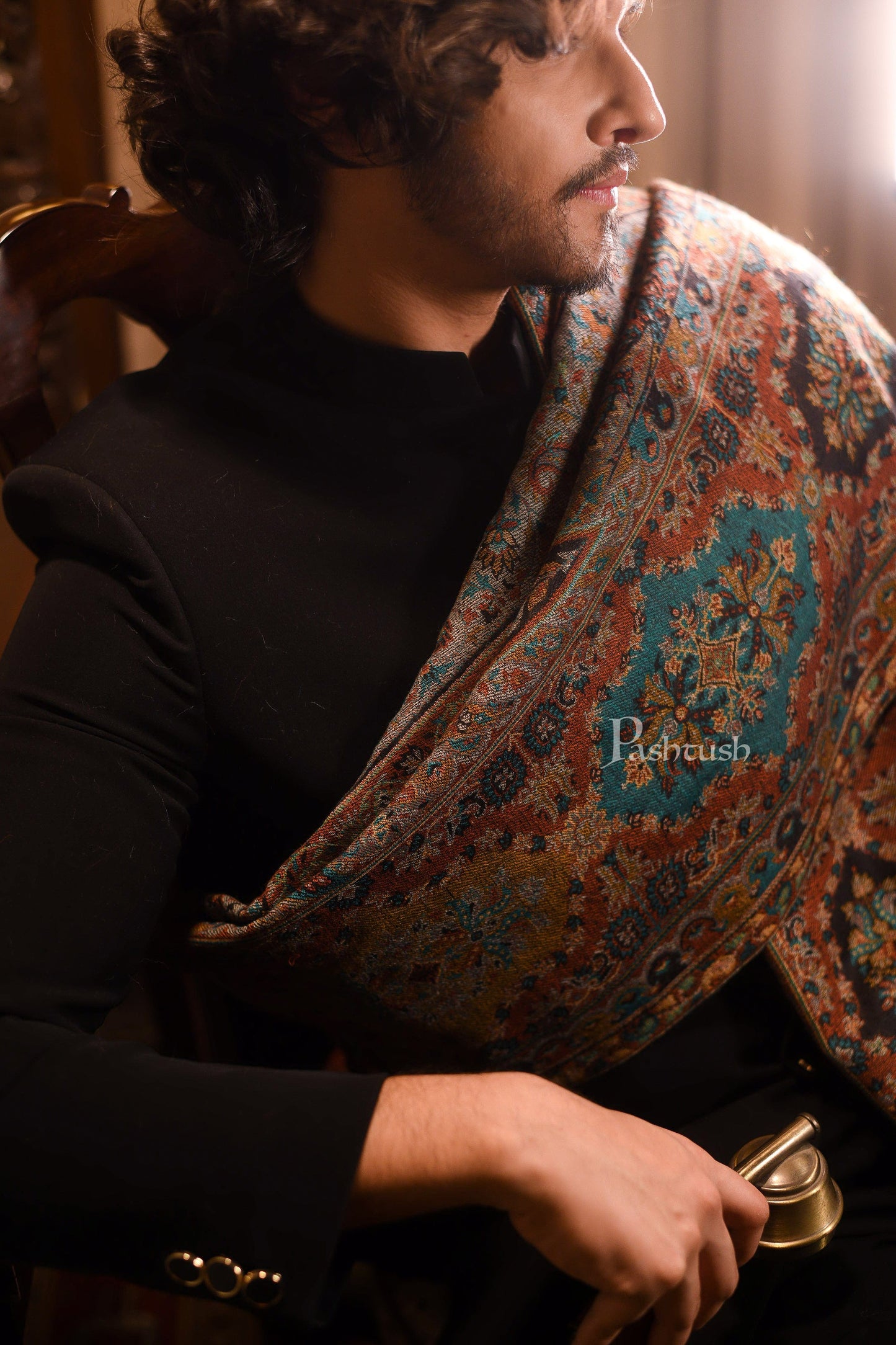 Pashtush India Mens Shawls Gents Shawl Pashtush Mens Ethnic Shawl, Mens Lohi , Full Size, Fine Wool