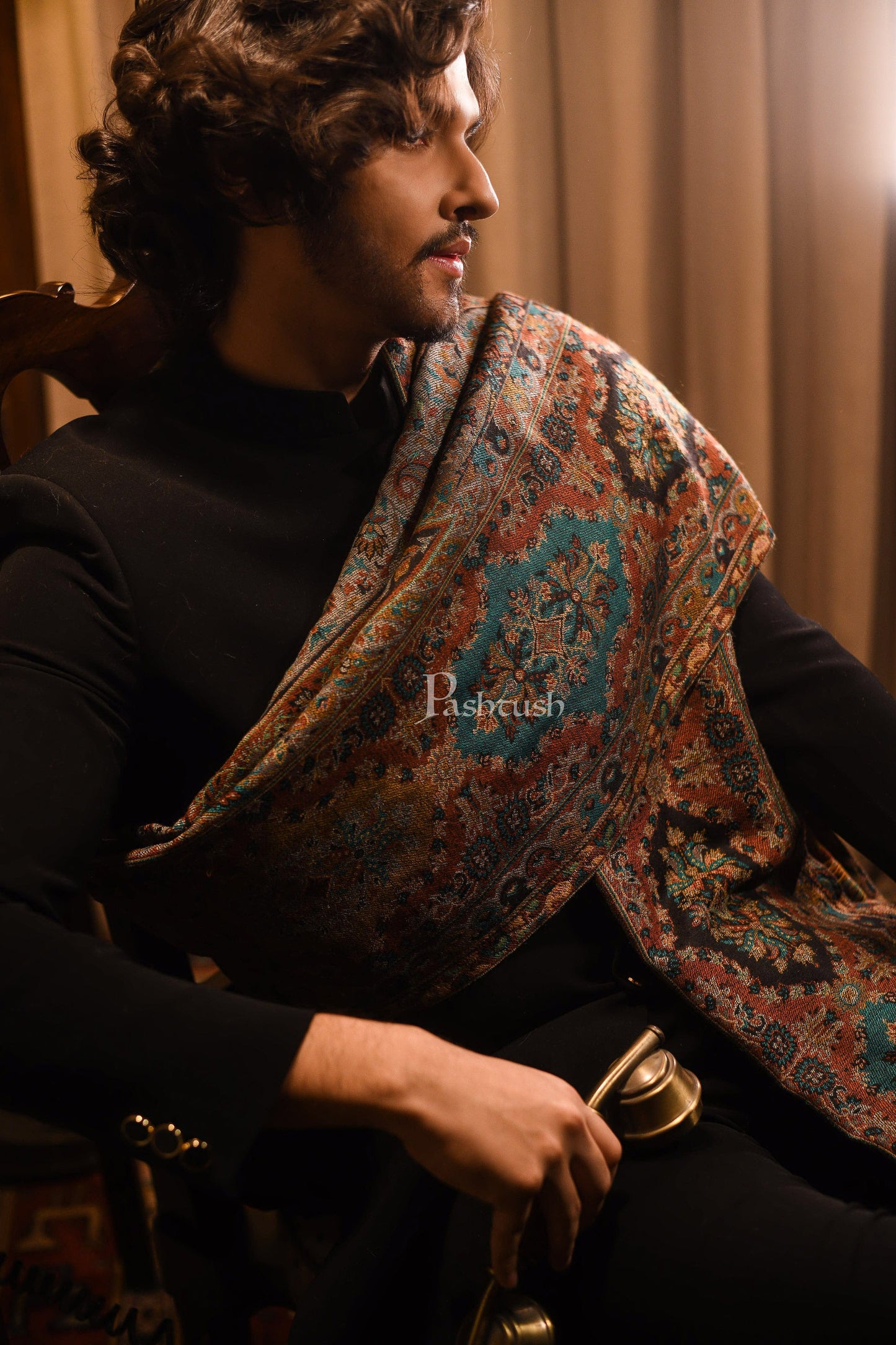 Pashtush India Mens Shawls Gents Shawl Pashtush Mens Ethnic Shawl, Mens Lohi , Full Size, Fine Wool