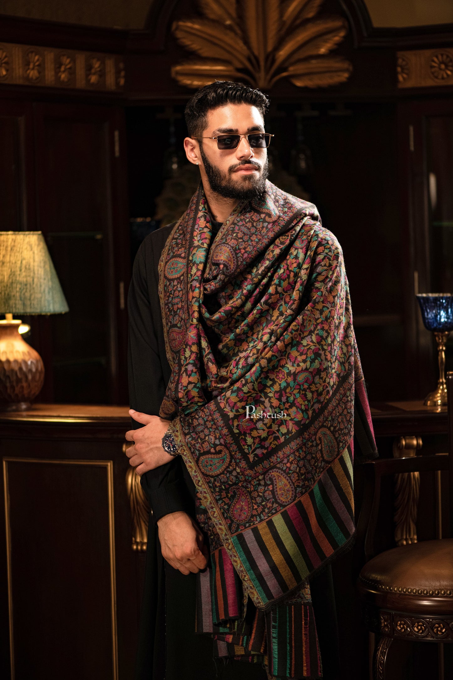 Pashtush India Mens Shawls Gents Shawl Pashtush Mens Ethnic Shawl, Mens Lohi , Full Size, Fine Wool