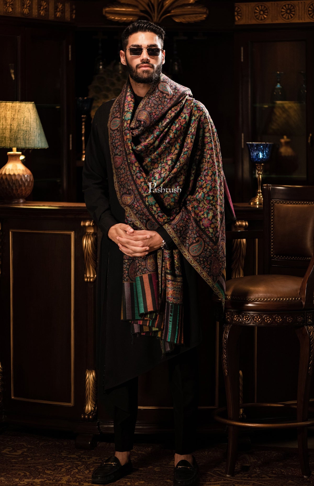 Pashtush India Mens Shawls Gents Shawl Pashtush Mens Ethnic Shawl, Mens Lohi , Full Size, Fine Wool