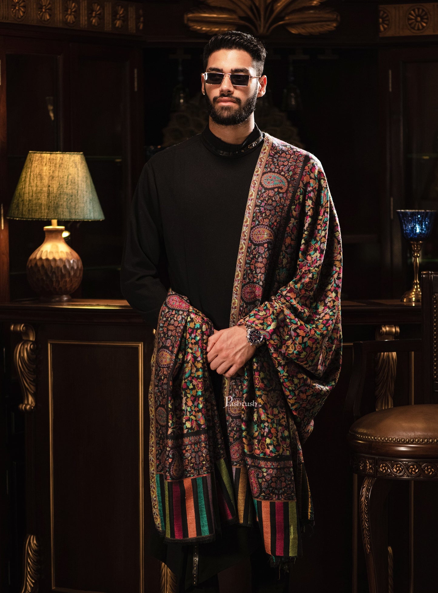 Pashtush India Mens Shawls Gents Shawl Pashtush Mens Ethnic Shawl, Mens Lohi , Full Size, Fine Wool
