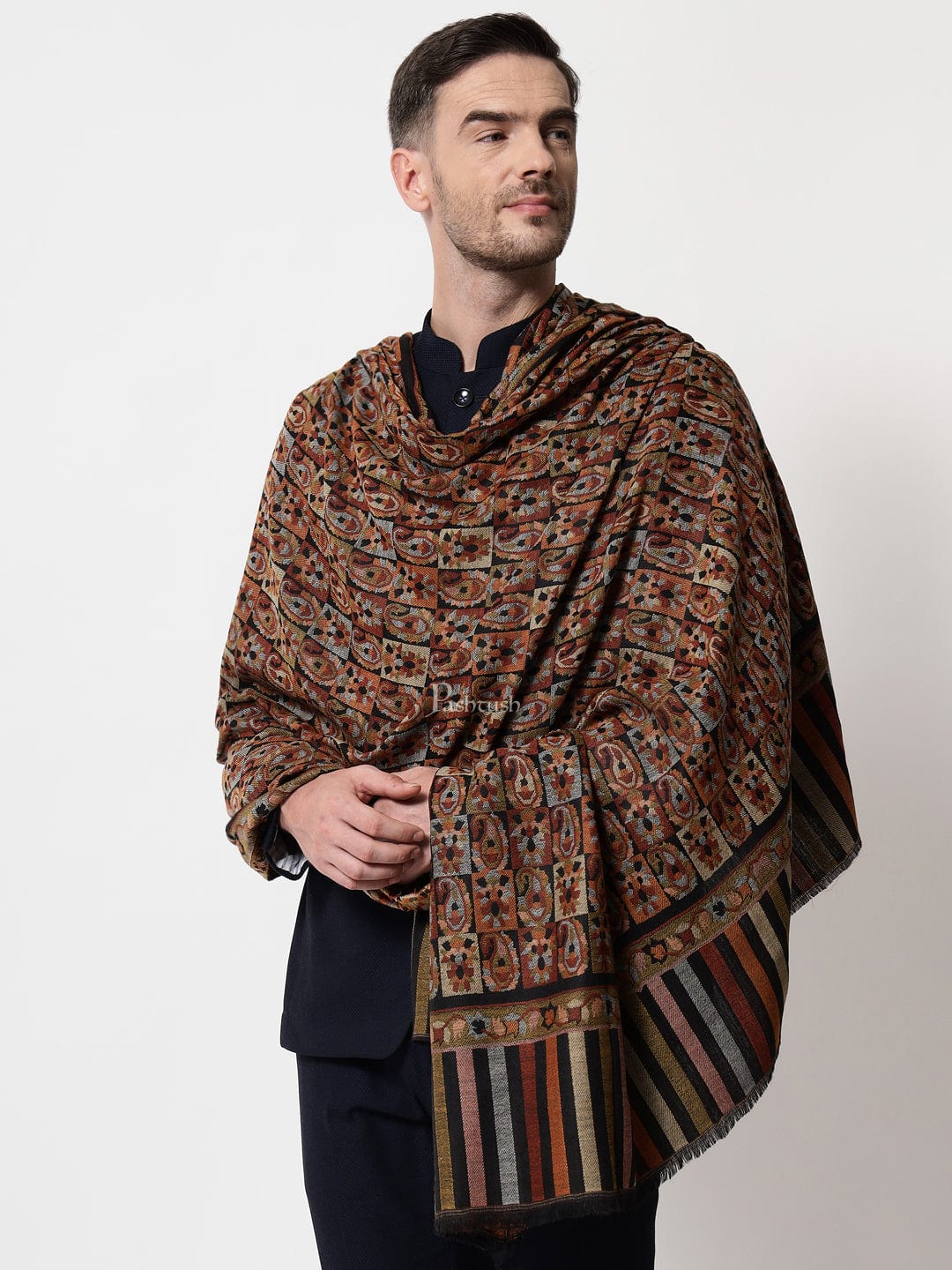 Pashtush India Mens Shawls Gents Shawl Pashtush Mens Ethnic Shawl, Mens Lohi , Full Size, Fine Wool
