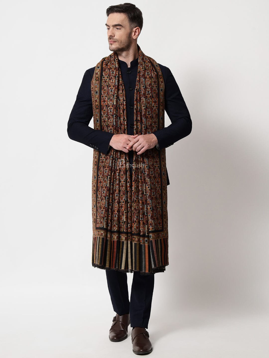 Pashtush India Mens Shawls Gents Shawl Pashtush Mens Ethnic Shawl, Mens Lohi , Full Size, Fine Wool