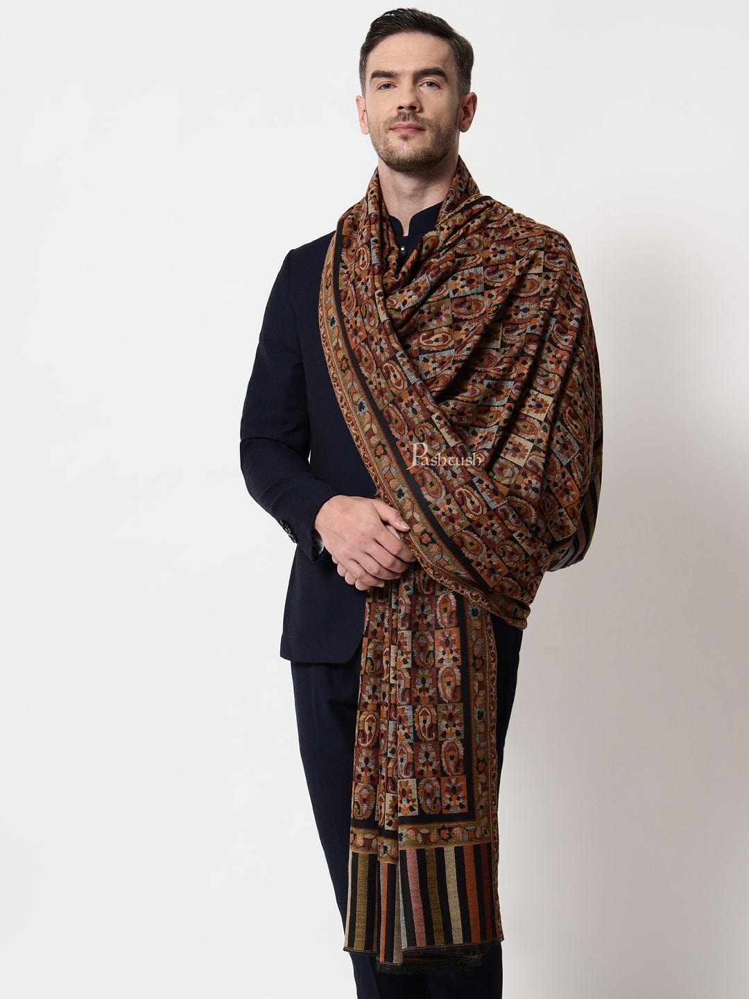 Pashtush India Mens Shawls Gents Shawl Pashtush Mens Ethnic Shawl, Mens Lohi , Full Size, Fine Wool