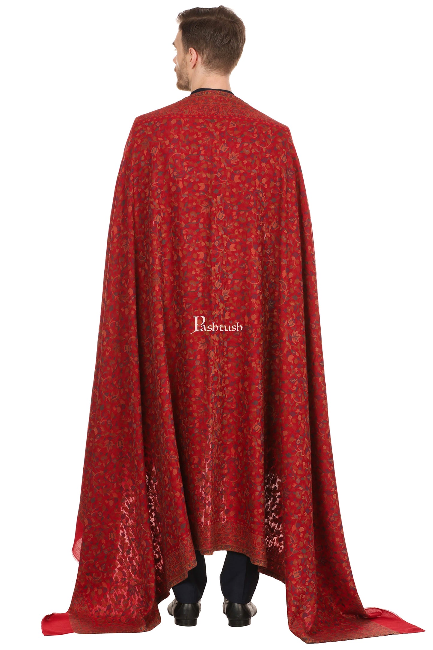 Pashtush India Mens Shawls Gents Shawl Pashtush Mens Ethnic Shawl, Mens Lohi, Full Size, Fine Wool, Maroon