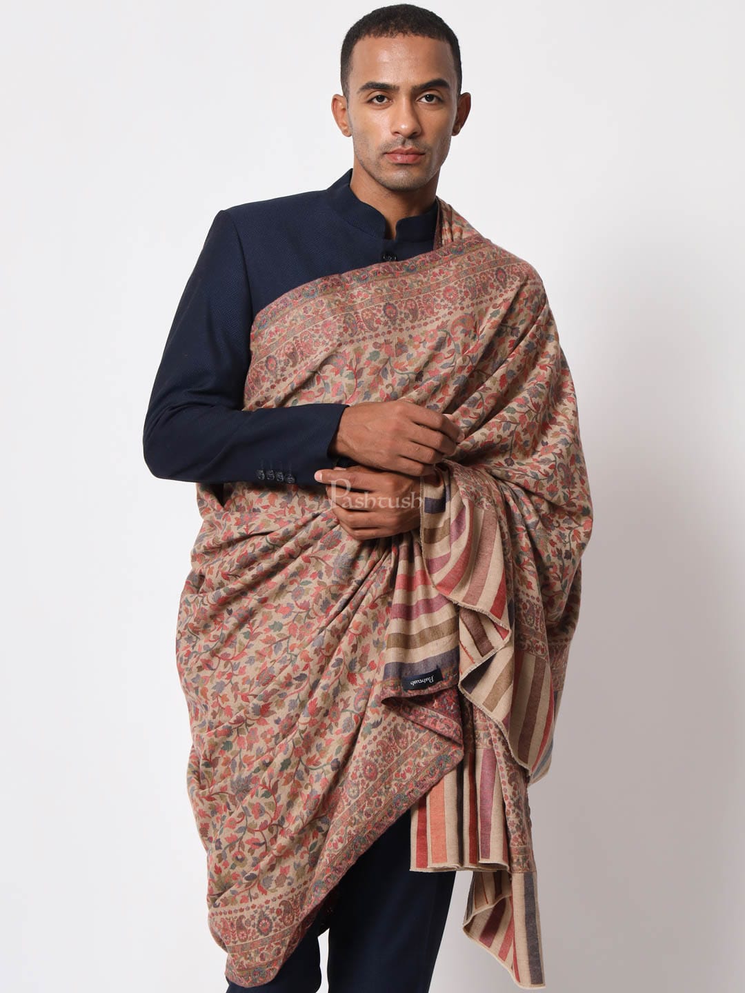 Pashtush India Mens Shawls Gents Shawl Pashtush Mens Ethnic Shawl, Mens Lohi, Full Size, Fine Wool, Musk