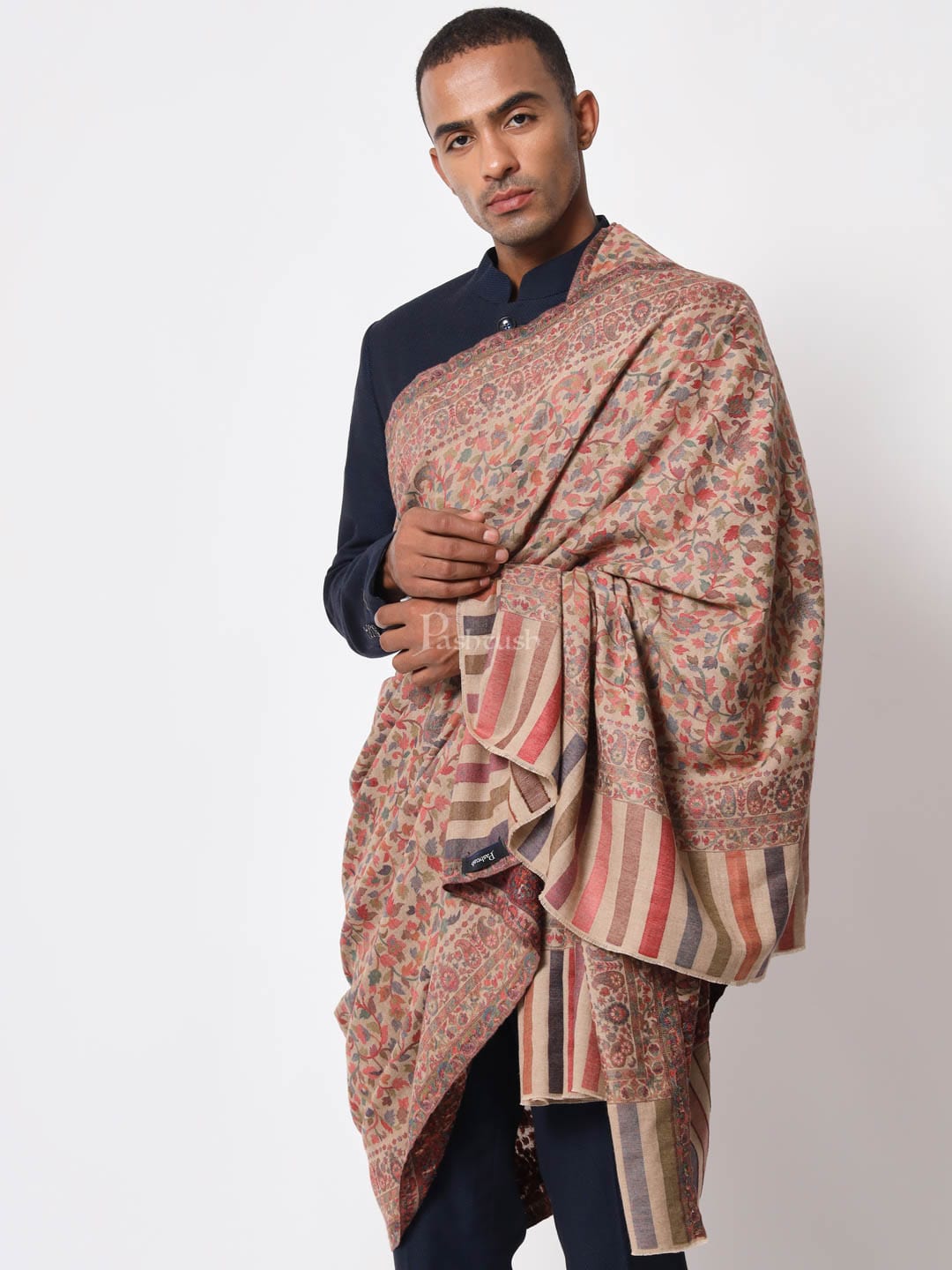 Pashtush India Mens Shawls Gents Shawl Pashtush Mens Ethnic Shawl, Mens Lohi, Full Size, Fine Wool, Musk