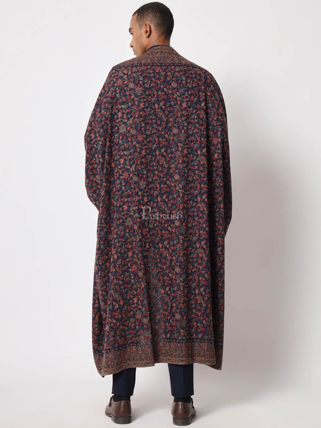 Pashtush India Mens Shawls Gents Shawl Pashtush Mens Ethnic Shawl, Mens Lohi, Full Size, Fine Wool, Navy Blue