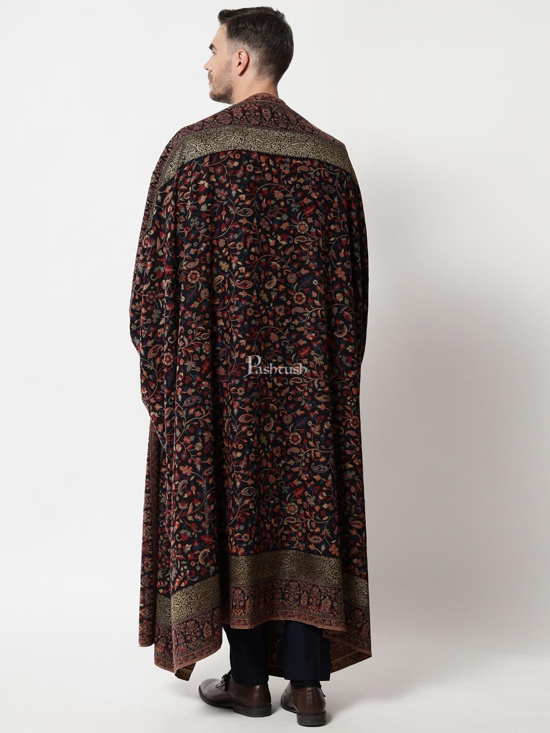 Pashtush India Mens Shawls Gents Shawl Pashtush Mens Ethnic Shawl, Mens Lohi , Full Size, Fine Wool, With Metallic Weave Border