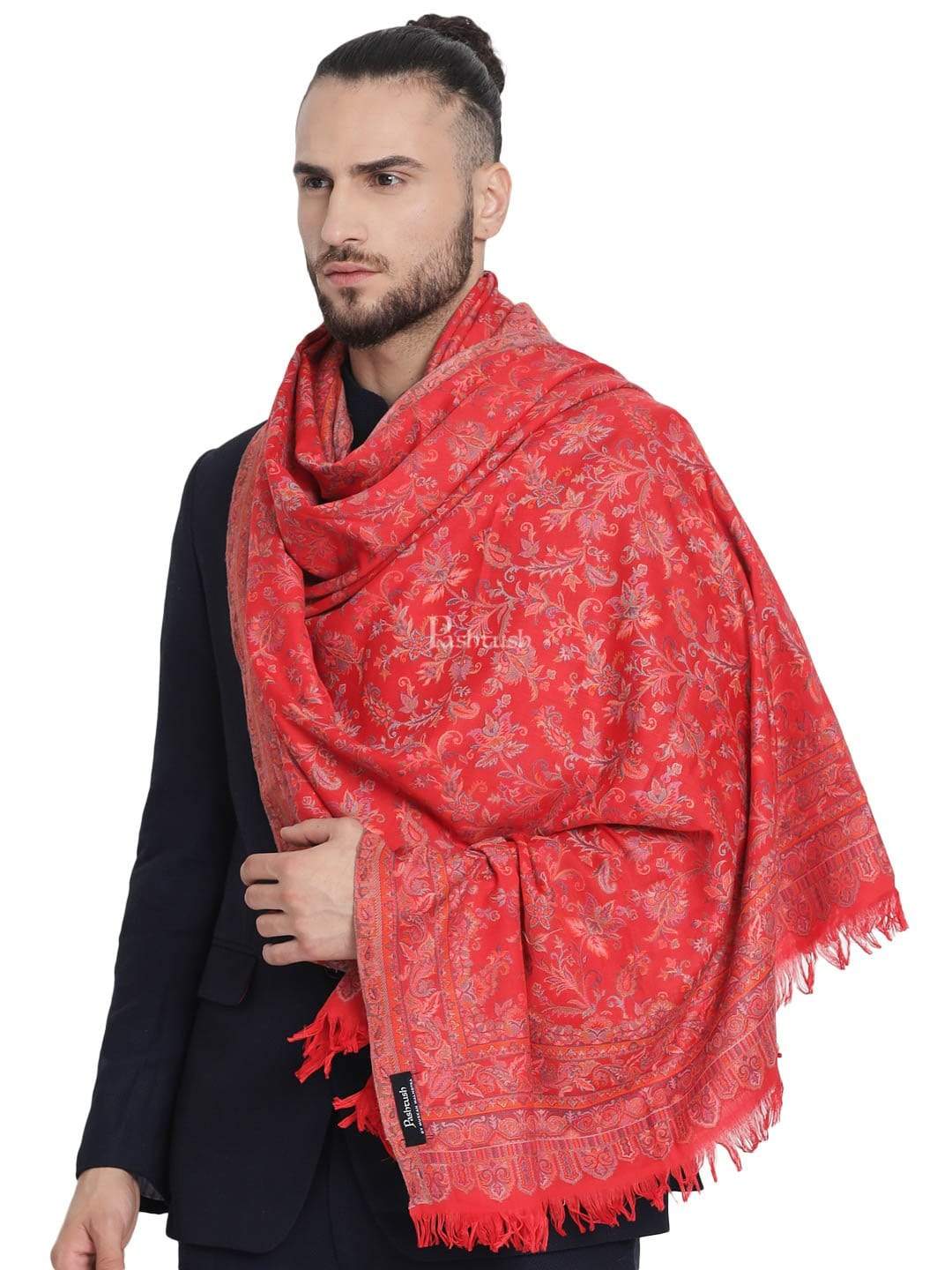 Pashtush India 100x200 Pashtush Mens Ethnic Stole, Faux Pashmina, Soft and Warm (Scarlet Red)