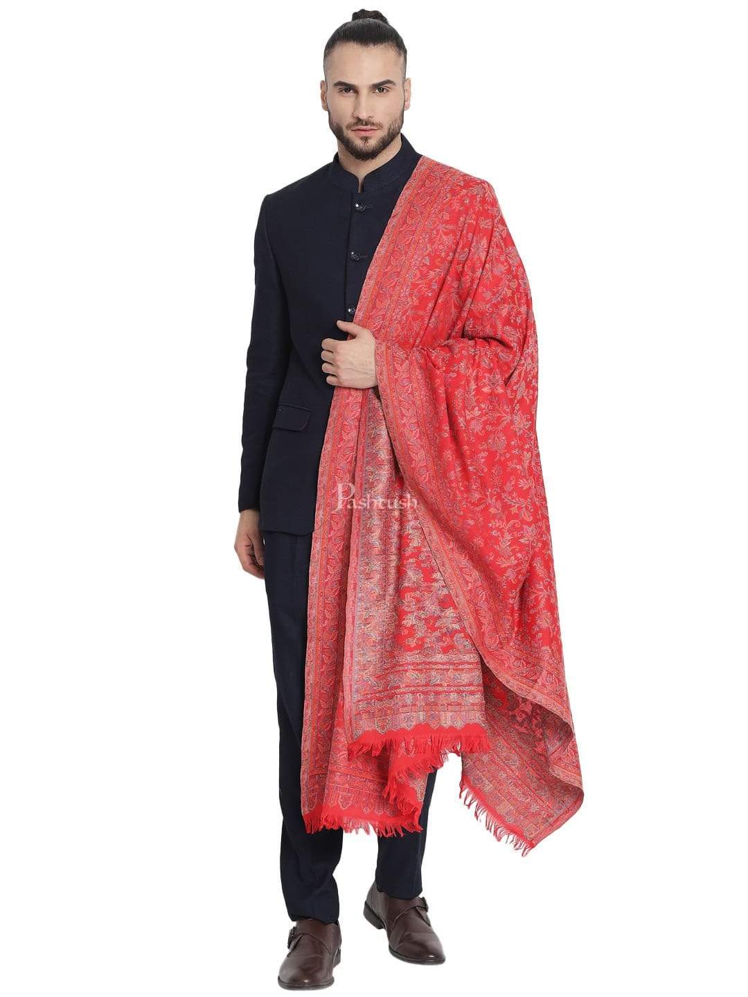 Pashtush India 100x200 Pashtush Mens Ethnic Stole, Faux Pashmina, Soft and Warm (Scarlet Red)